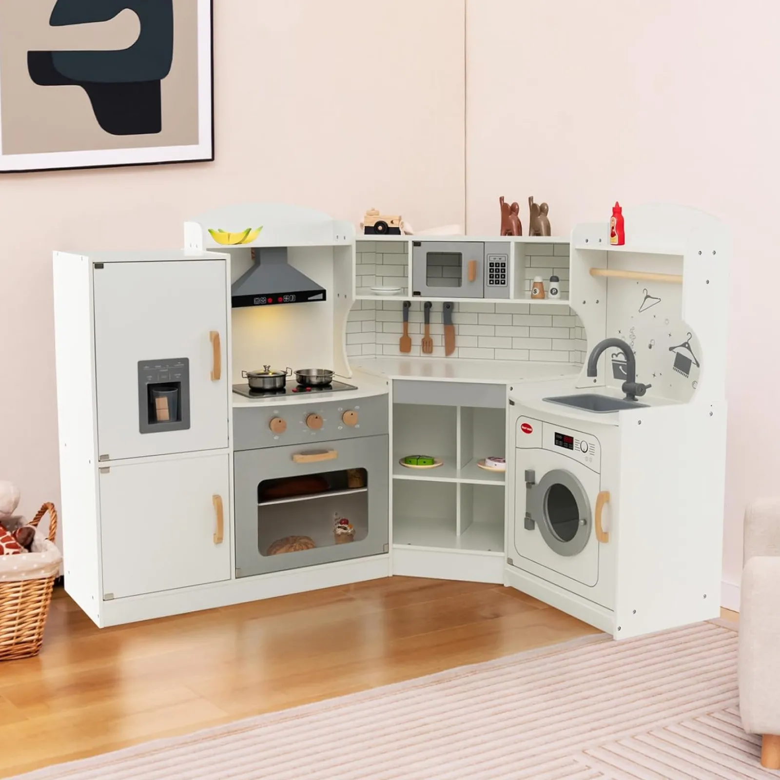 Little Helper Wooden Toys & Educational Toys | Toy Kitchens | Large Deluxe Toy Kitchen | Ice Maker | Ovens | Washing Machine | Lights & Sounds | 3-10 Years