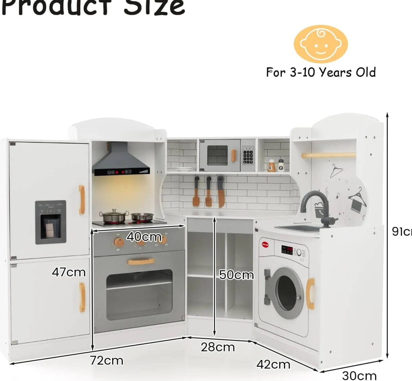 Little Helper Wooden Toys & Educational Toys | Toy Kitchens | Large Deluxe Toy Kitchen | Ice Maker | Ovens | Washing Machine | Lights & Sounds | 3-10 Years
