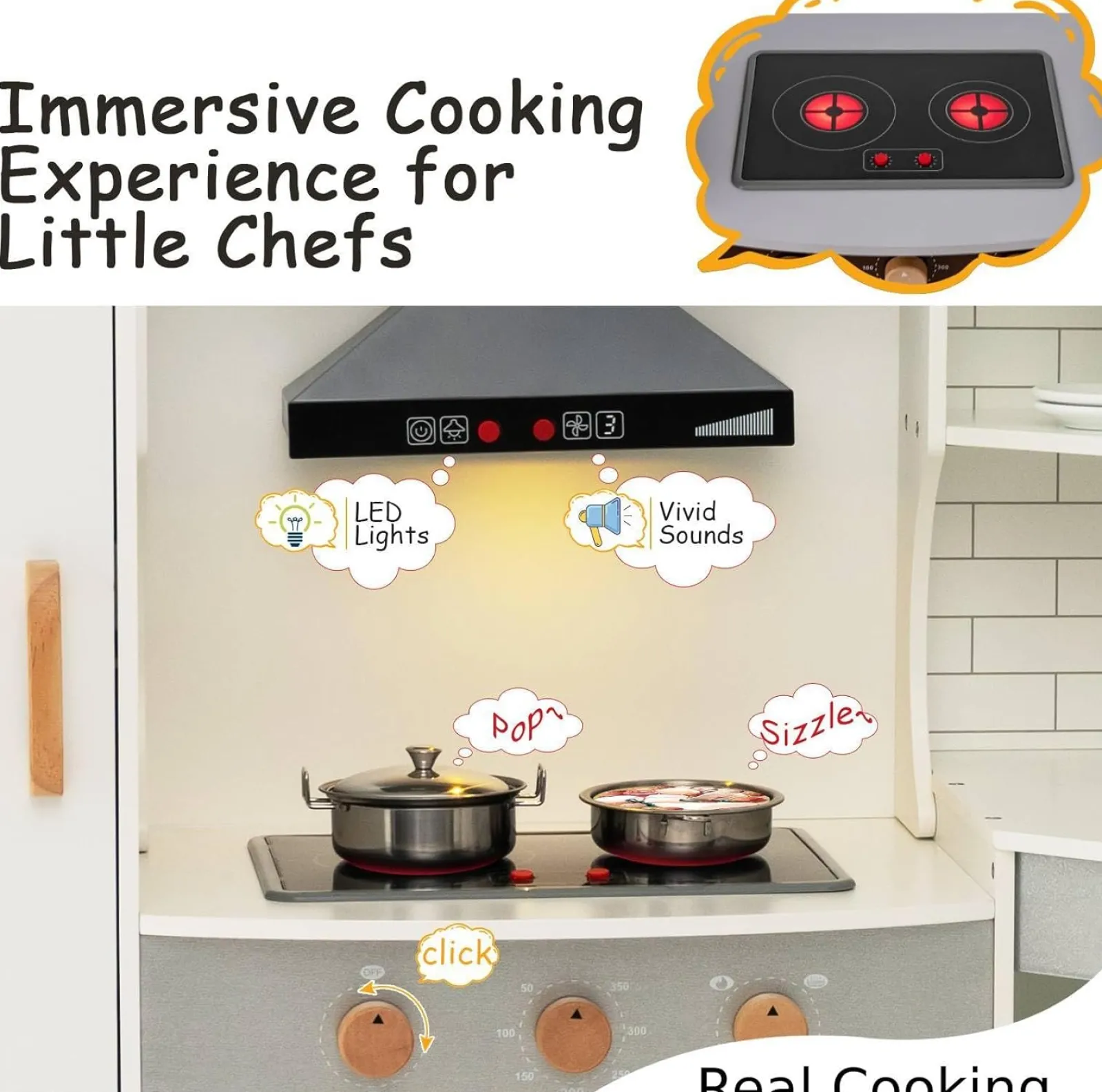 Little Helper Wooden Toys & Educational Toys | Toy Kitchens | Large Deluxe Toy Kitchen | Ice Maker | Ovens | Washing Machine | Lights & Sounds | 3-10 Years