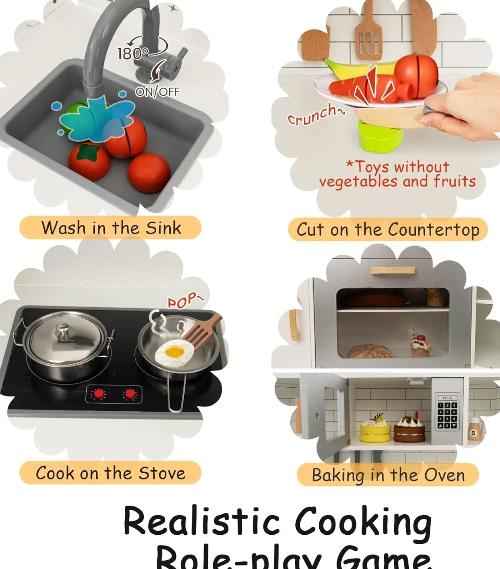 Little Helper Wooden Toys & Educational Toys | Toy Kitchens | Large Deluxe Toy Kitchen | Ice Maker | Ovens | Washing Machine | Lights & Sounds | 3-10 Years