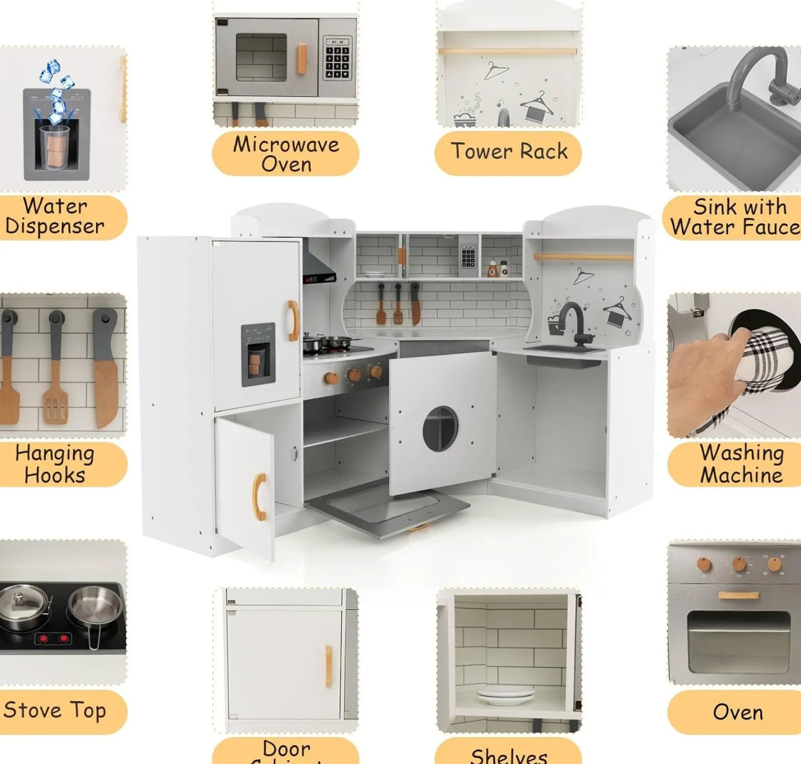 Little Helper Wooden Toys & Educational Toys | Toy Kitchens | Large Deluxe Toy Kitchen | Ice Maker | Ovens | Washing Machine | Lights & Sounds | 3-10 Years