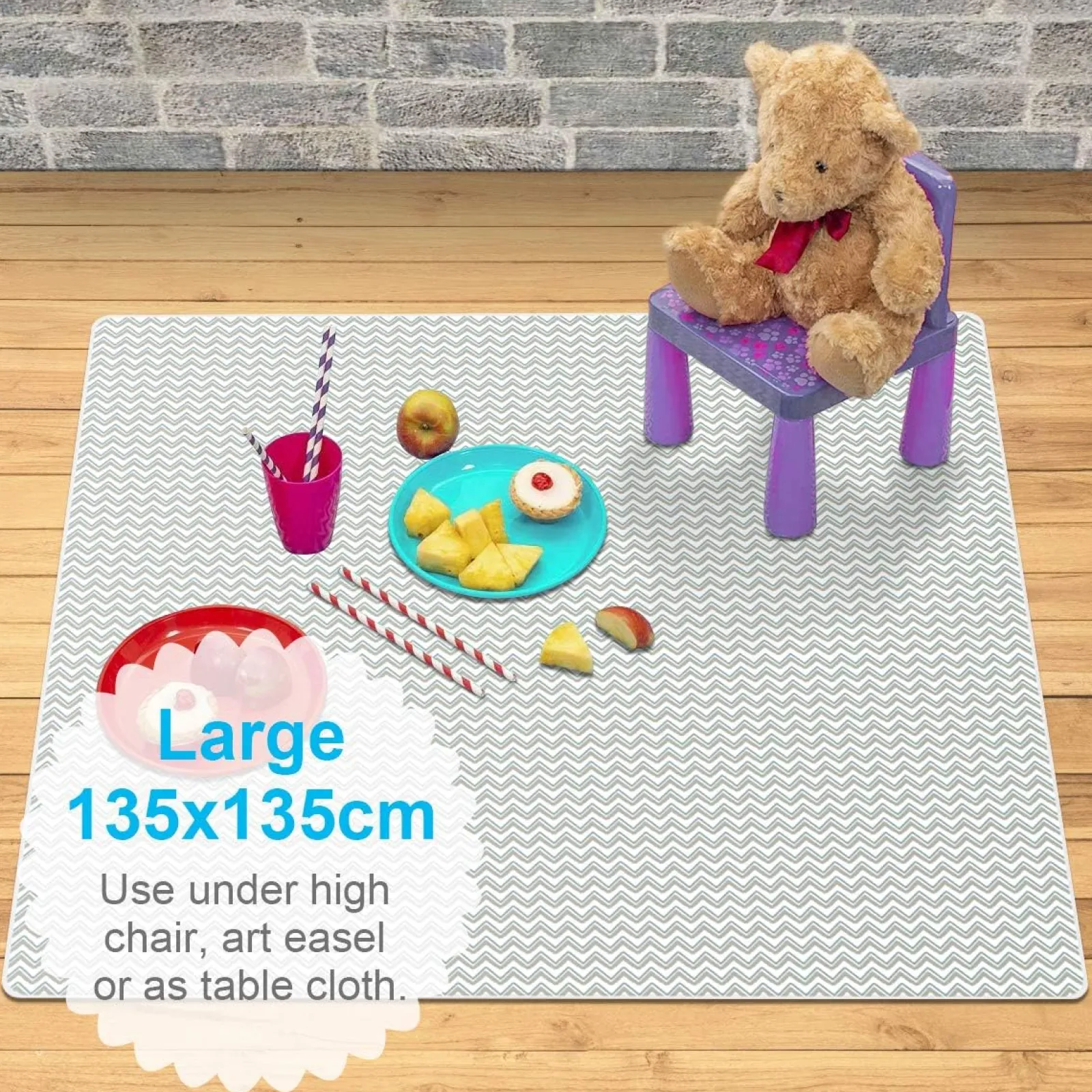 Little Helper High Chair Accessories & Inserts & Splash Mats & Cushions & Inserts | Funpod® Learning Towers | Large Floor Mat | Baby High Chair & Potty Training Splash Mat | 1.35 x 1.35m | Grey