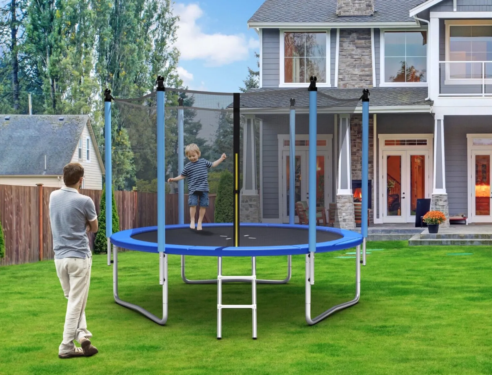 Little Helper Swing & Slide Sets & Garden Play & Trampolines | Large 8FT Children Trampolines Outdoor Garden Trampoline with Safety Enclosure Net