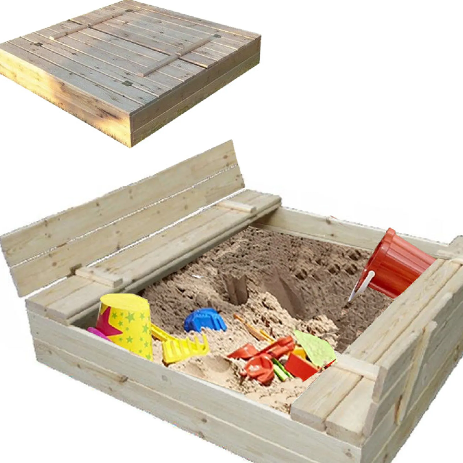 Little Helper Sand & Water Table & Sandpits & Mud Kitchens | Large Heavy Duty Deluxe 1.2m 100% Natural FSC Pine Wood Sandpit | Lid and Bench | 3-11 years