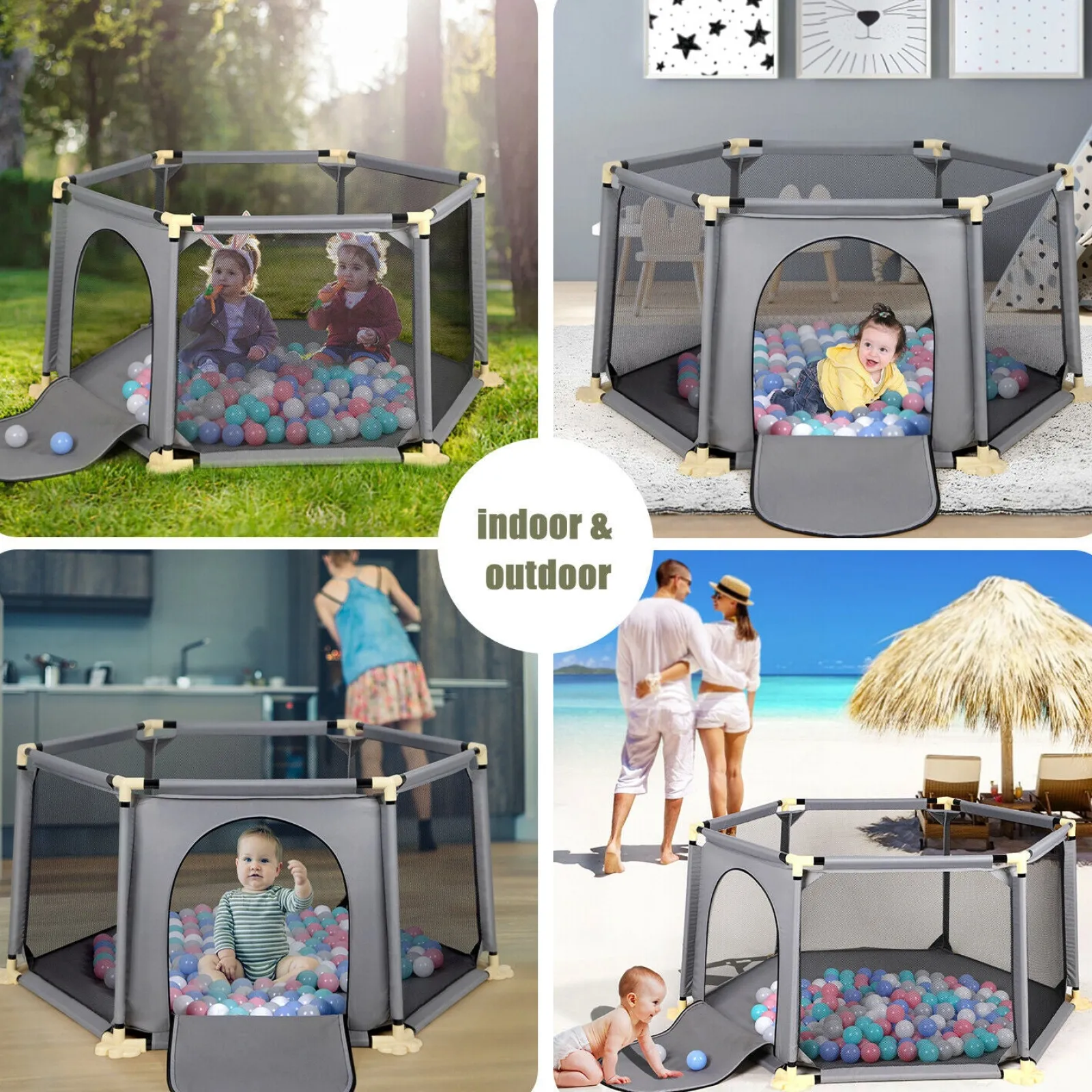 Little Helper Ball Pits & Ball Pools | Baby Playpens | Large Hexganol Baby Playpen & Ball Pool | Grey | 6 - 36m