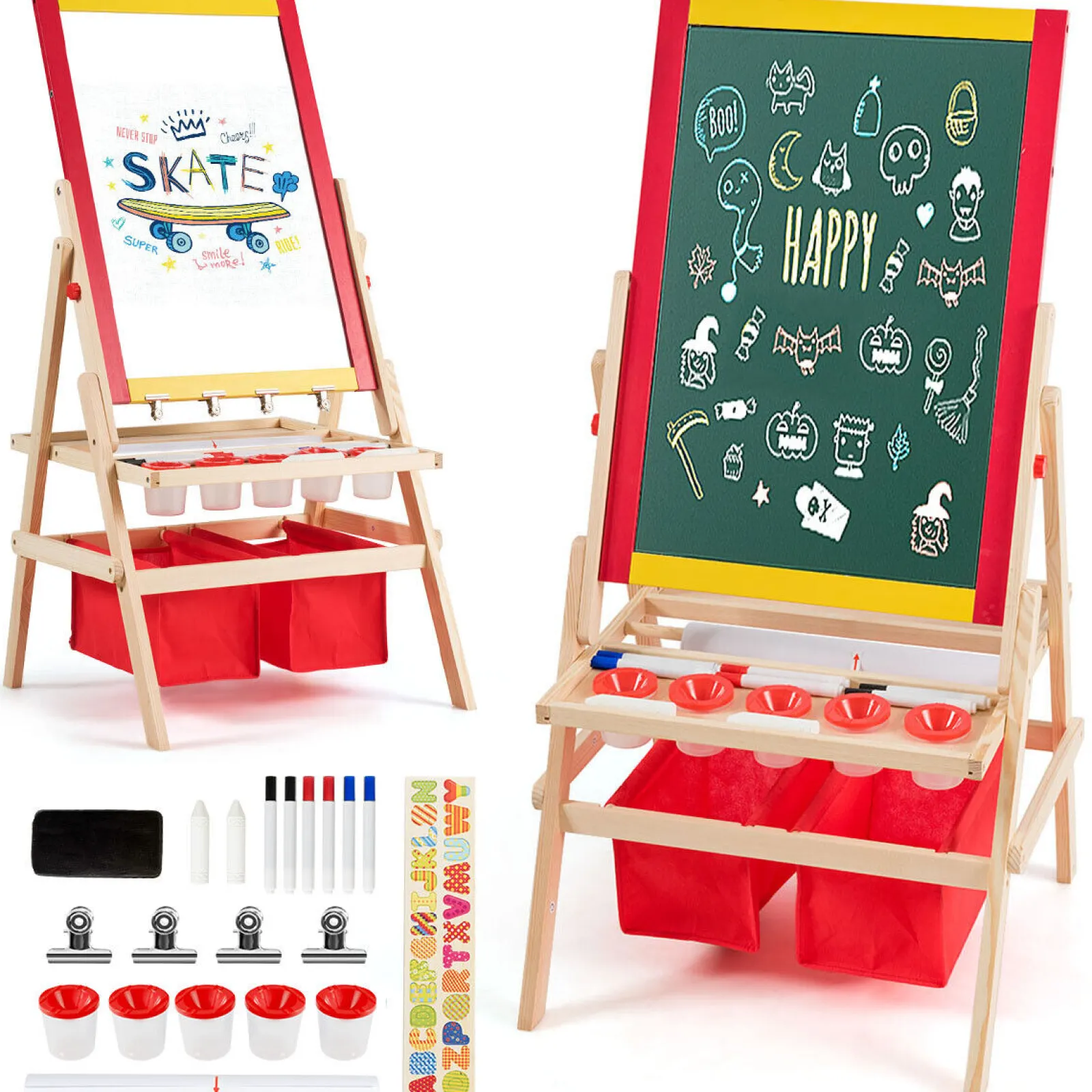Little Helper Kids Arts & Crafts & Accessories | Easels & Accessories | Large 3-in-1 Eco Conscious Pine Wood Easel | Whiteboard | Blackboard Double Easel | 3-10 years