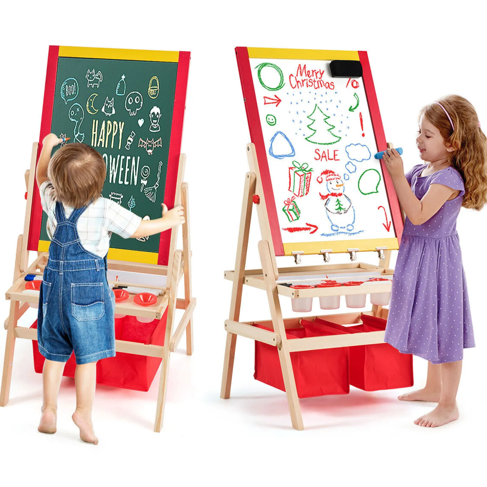 Little Helper Kids Arts & Crafts & Accessories | Easels & Accessories | Large 3-in-1 Eco Conscious Pine Wood Easel | Whiteboard | Blackboard Double Easel | 3-10 years