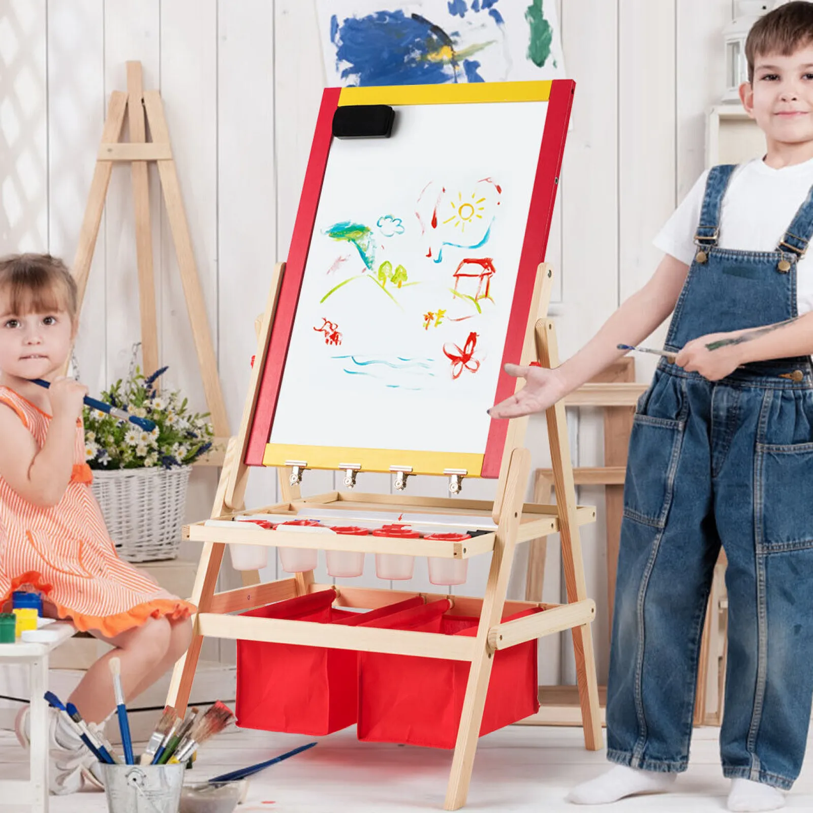 Little Helper Kids Arts & Crafts & Accessories | Easels & Accessories | Large 3-in-1 Eco Conscious Pine Wood Easel | Whiteboard | Blackboard Double Easel | 3-10 years