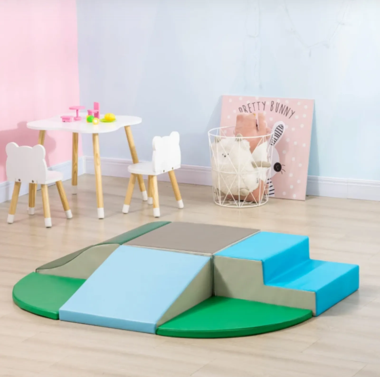 Little Helper Kids Climbing Frames & Activity Toys | Montessori Toys & Products | Large Indoor & Outdoor Soft Play Equipment | Montessori 6 Piece Foam Play Set with Steps | Blue & Green | 18 months+