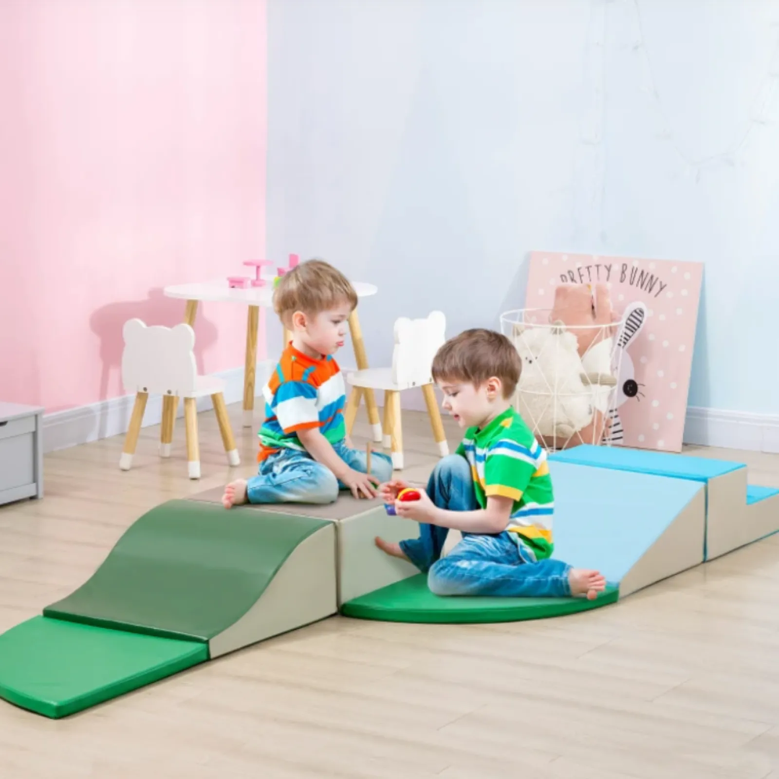 Little Helper Kids Climbing Frames & Activity Toys | Montessori Toys & Products | Large Indoor & Outdoor Soft Play Equipment | Montessori 6 Piece Foam Play Set with Steps | Blue & Green | 18 months+
