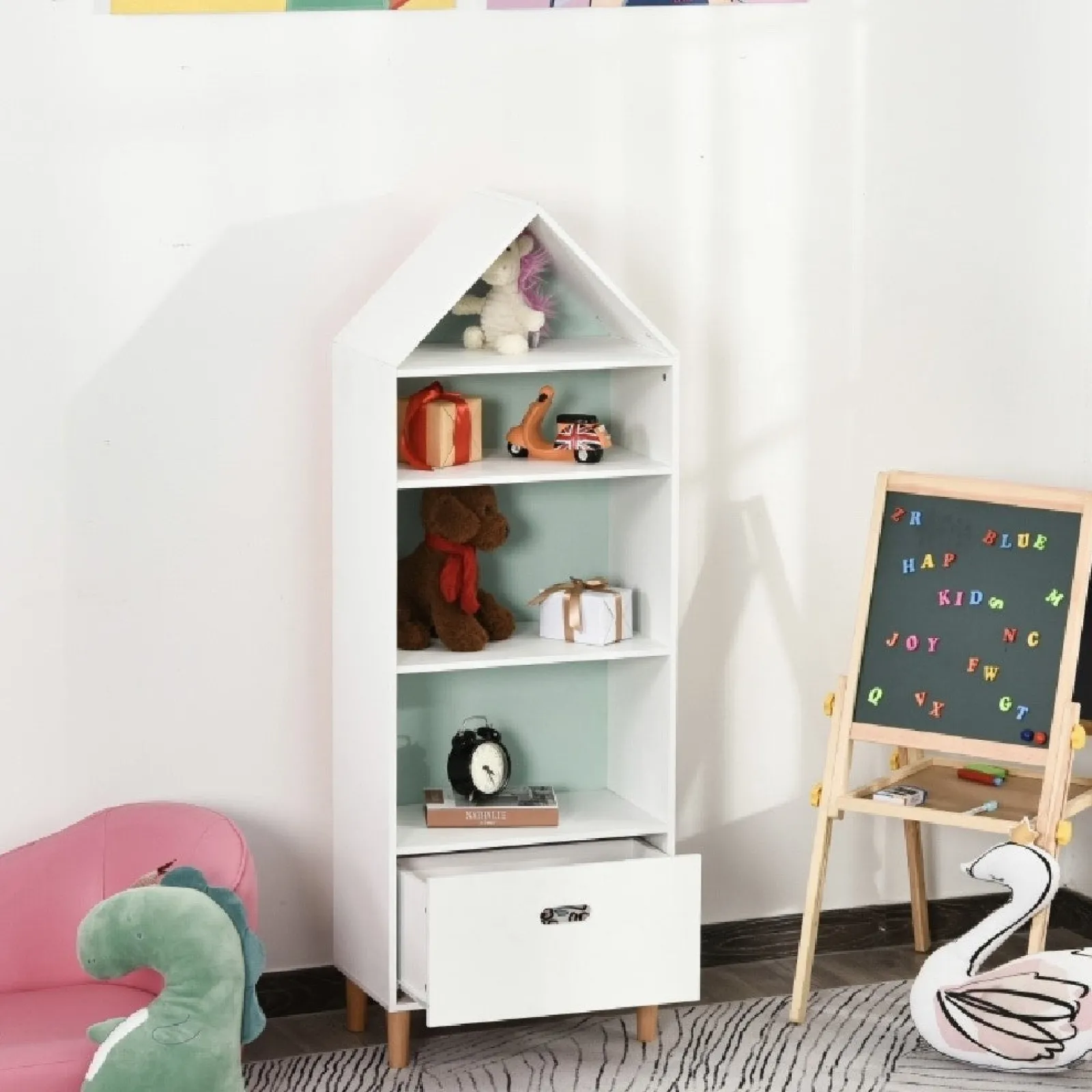 Little Helper Toy Storage Units | Toy Storage Units | Large Interchangeable Montessori Bookcase | Kids Toy Storage | Blue or Pink and White | 1.42m High | 3 years+