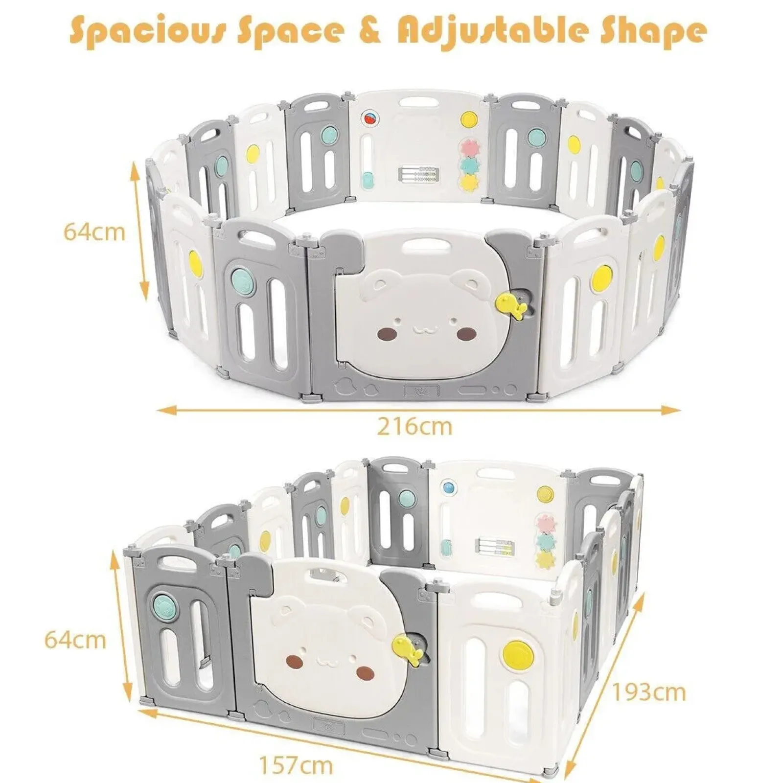 Little Helper Ball Pits & Ball Pools | Baby Playpens | Large Montessori 16 Panel Folding Baby Bear Playpen and Ball Pool with Activity Panel | Modular | Grey & White | 1.95 x 1.6m | 6 months +