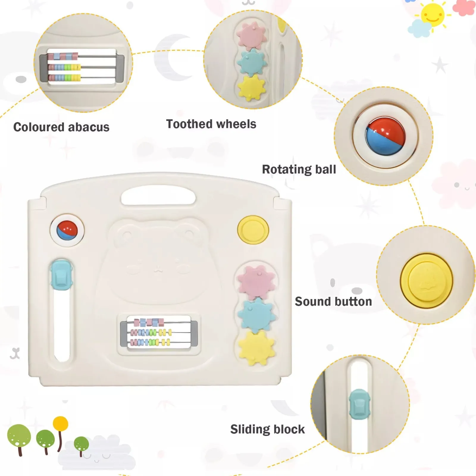 Little Helper Ball Pits & Ball Pools | Baby Playpens | Large Montessori 16 Panel Folding Baby Bear Playpen and Ball Pool with Activity Panel | Modular | Grey & White | 1.95 x 1.6m | 6 months +