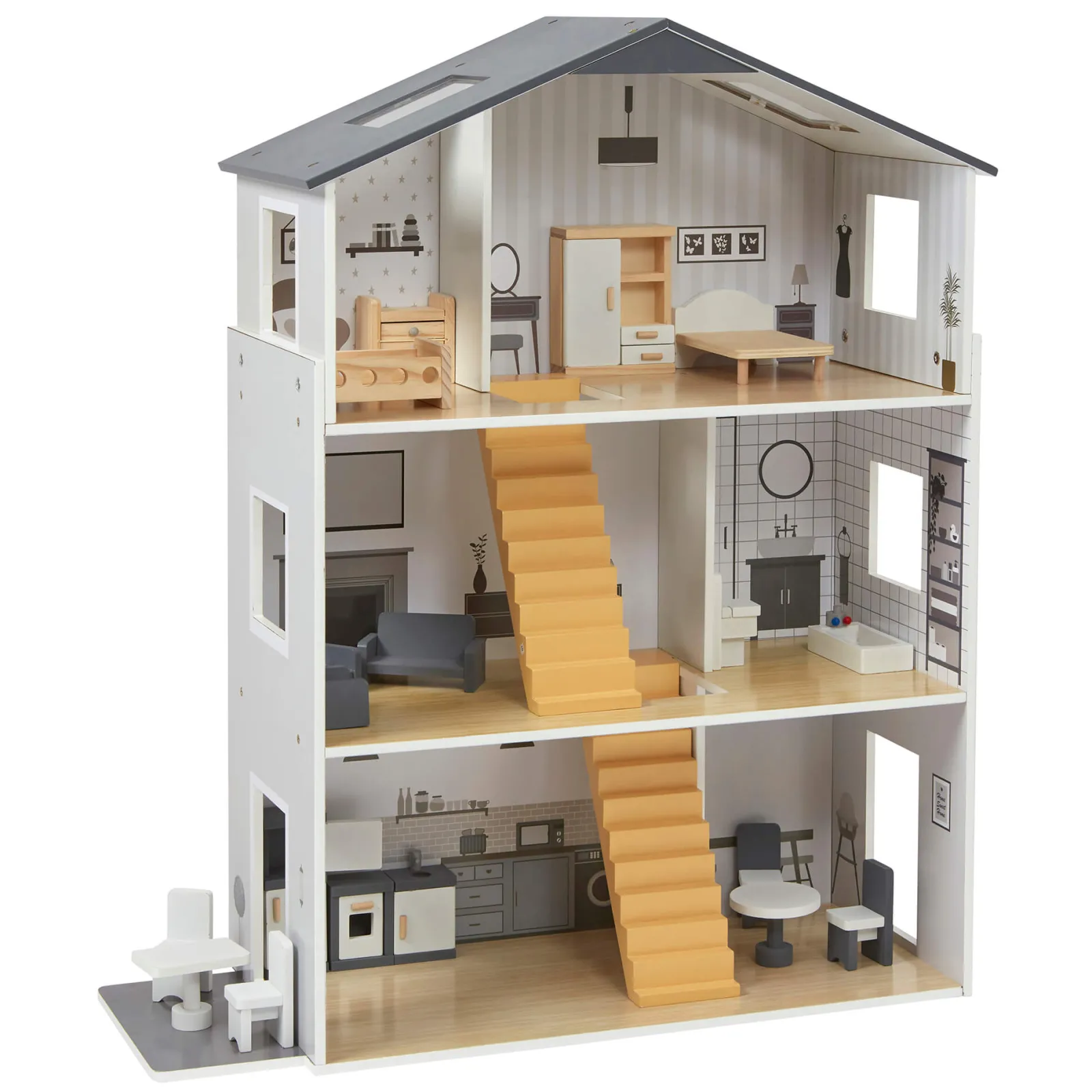 Little Helper Wooden Toys & Educational Toys | Montessori Toys & Products | Large Montessori Detailed & Realistic Wooden Dolls House | 3 Storey Dollhouse | 18 Furniture Pieces