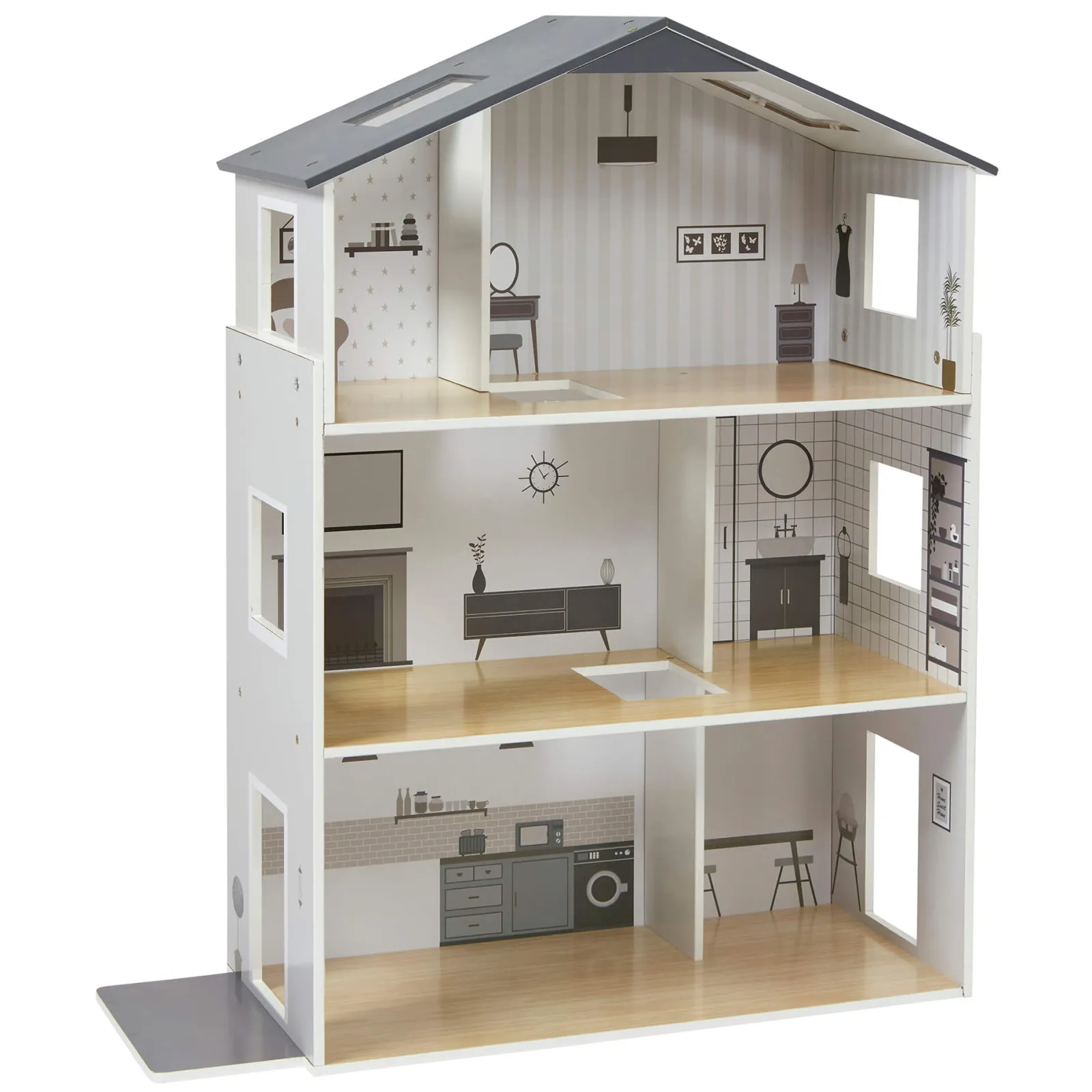 Little Helper Wooden Toys & Educational Toys | Montessori Toys & Products | Large Montessori Detailed & Realistic Wooden Dolls House | 3 Storey Dollhouse | 18 Furniture Pieces