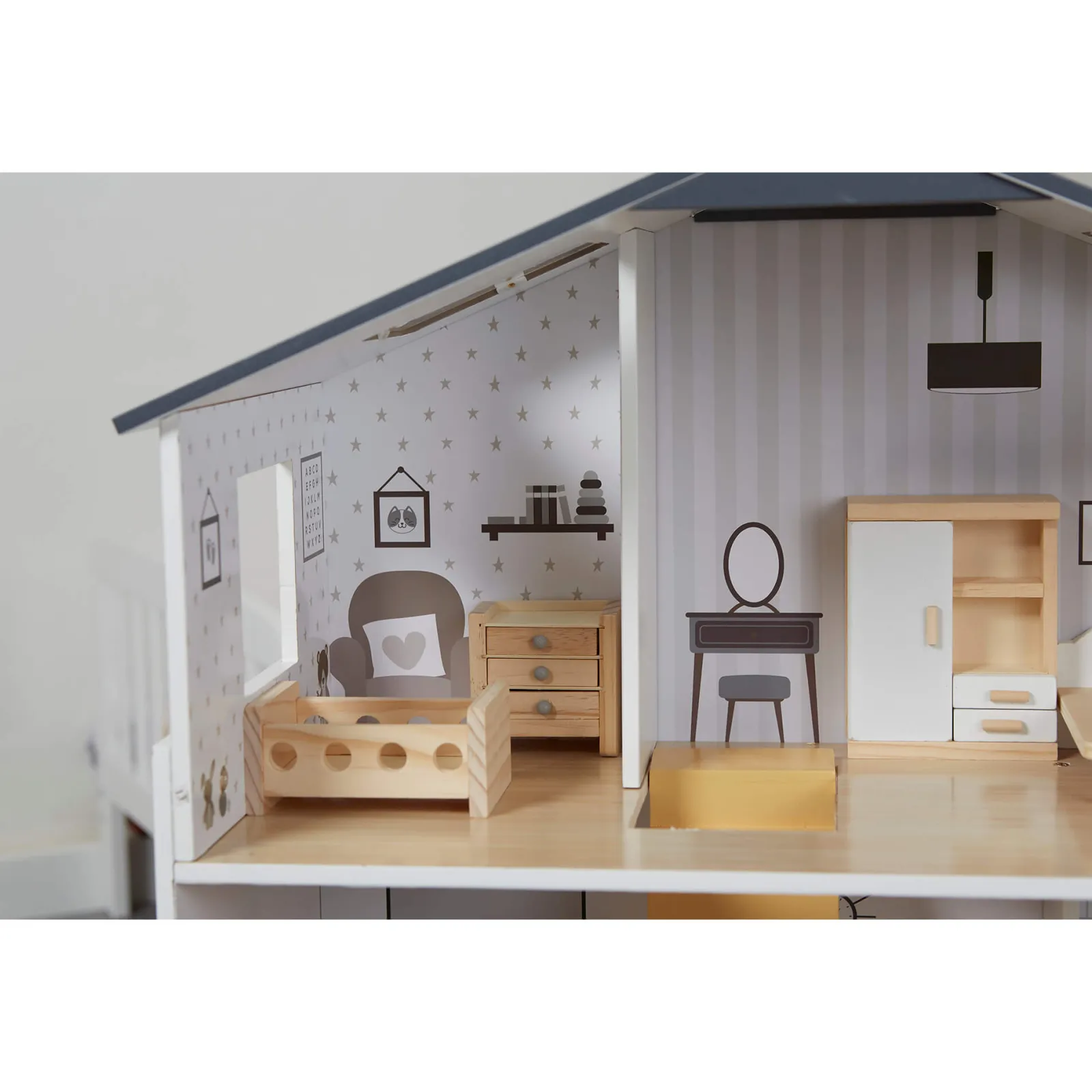 Little Helper Wooden Toys & Educational Toys | Montessori Toys & Products | Large Montessori Detailed & Realistic Wooden Dolls House | 3 Storey Dollhouse | 18 Furniture Pieces