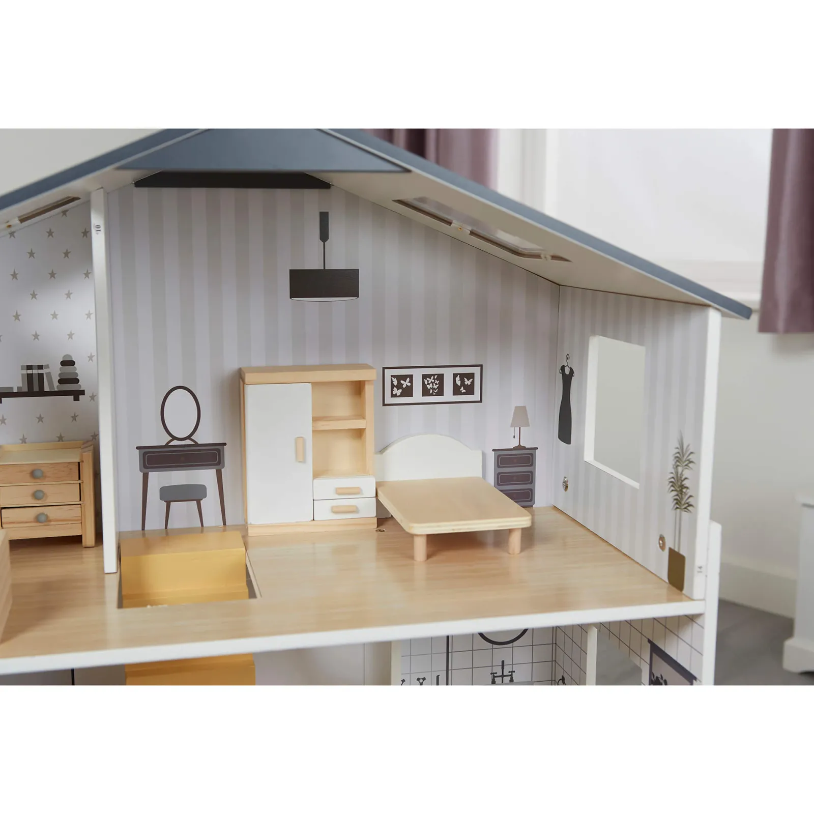 Little Helper Wooden Toys & Educational Toys | Montessori Toys & Products | Large Montessori Detailed & Realistic Wooden Dolls House | 3 Storey Dollhouse | 18 Furniture Pieces
