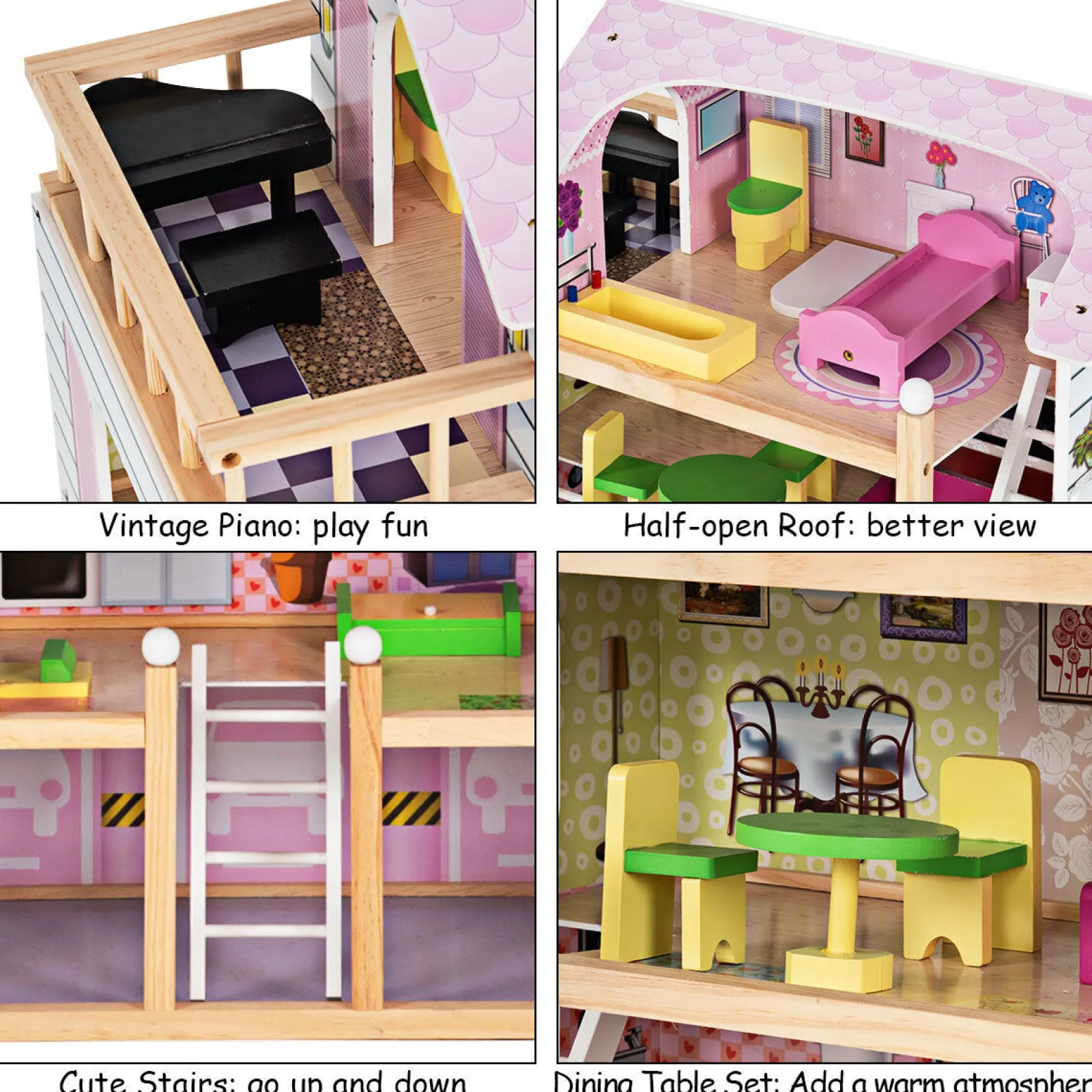 Little Helper Wooden Toys & Educational Toys | Dollhouses | Large Montessori Detailed Eco Wooden Dolls House | 4 Storey Dollhouse | Furniture Pieces | 3 years+
