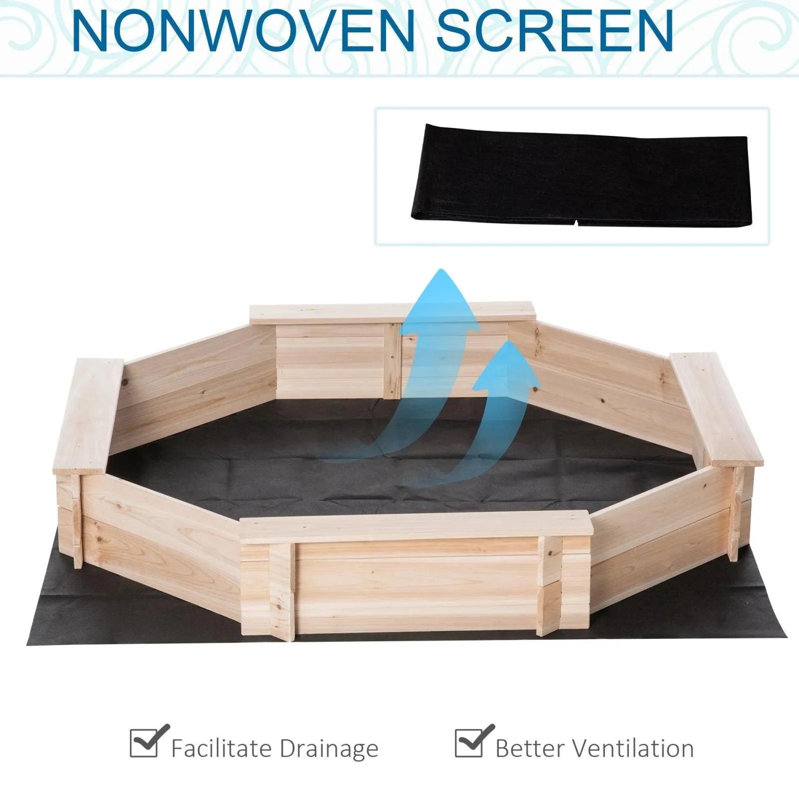 Little Helper Sand & Water Table & Sandpits & Mud Kitchens | Large Montessori Hexagonal Eco Wooden Sandpit with FREE Cover | 1.4m diameter