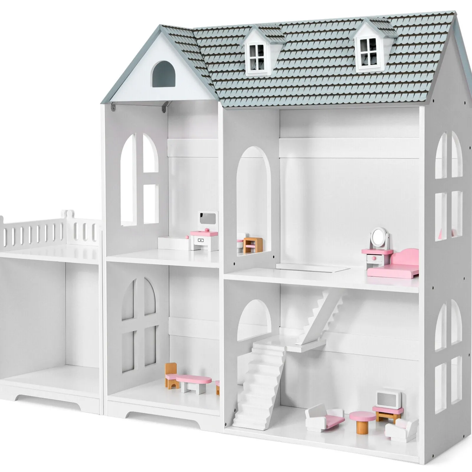 Little Helper Dollhouses | Large Montessori 2-Tier Dollhouse | Role Play | White