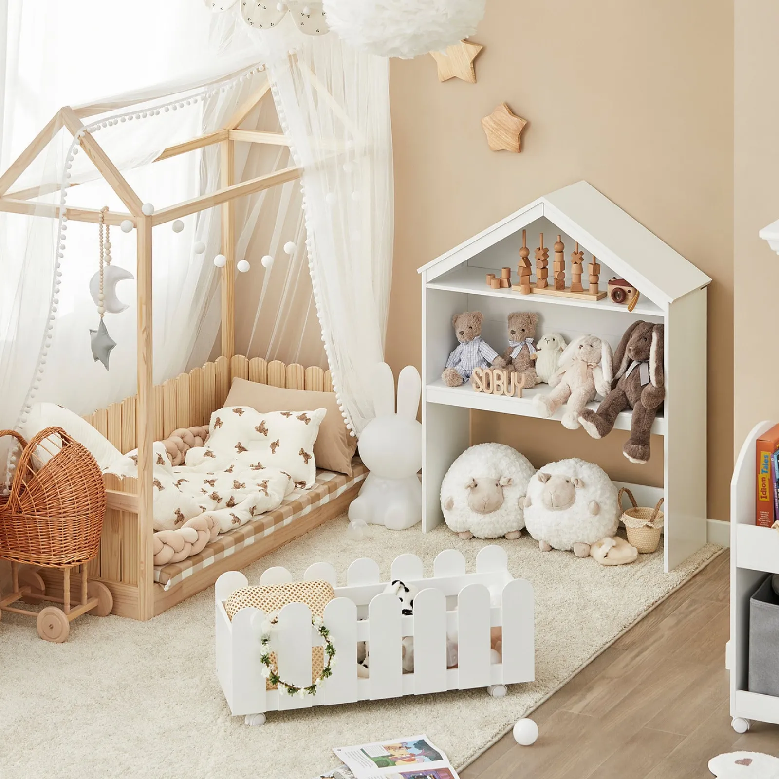 Little Helper Wooden Toys & Educational Toys | Dollhouses | Large Montessori Wooden Dolls House Bookcase | Portable Toy Storage | White | 1.14m High