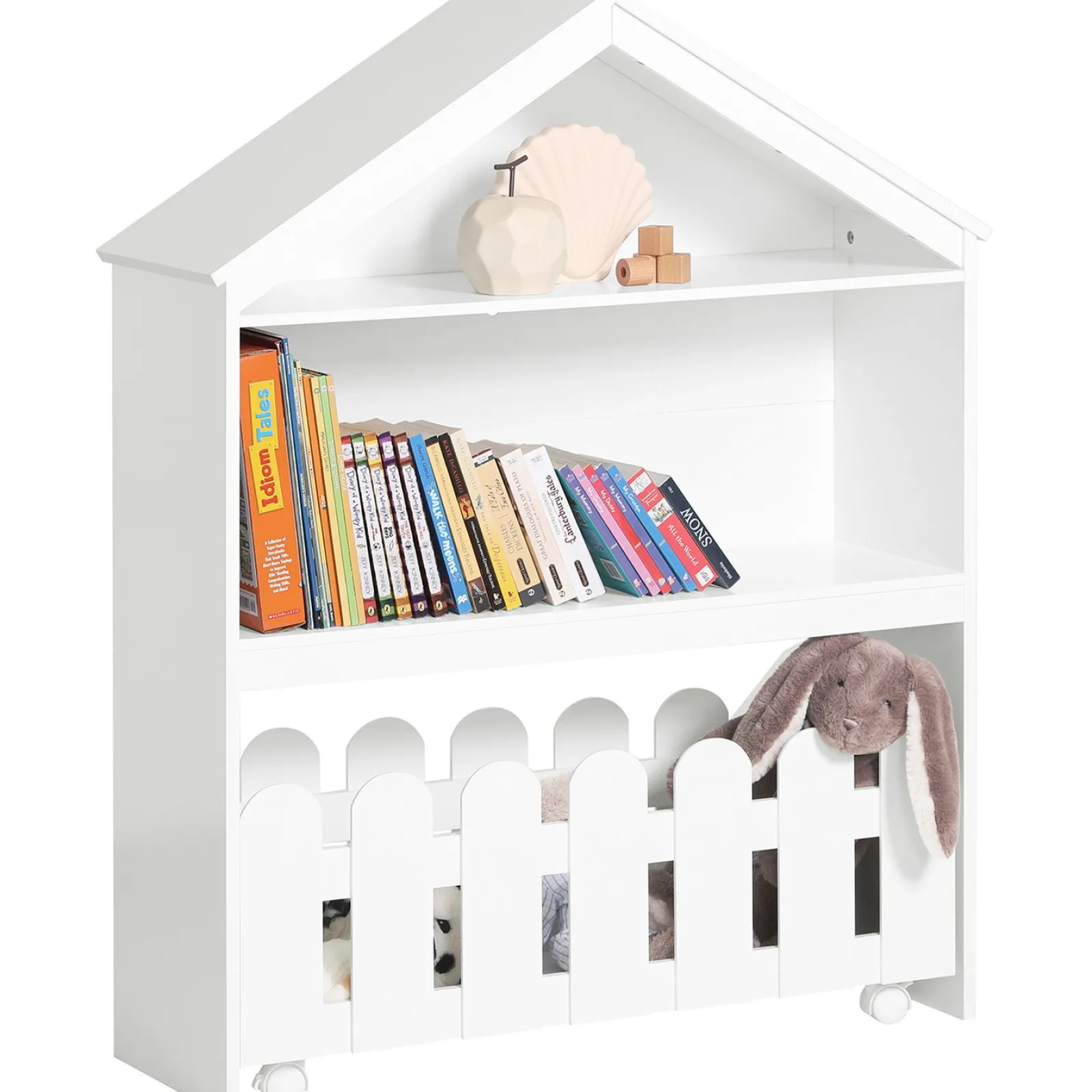 Little Helper Wooden Toys & Educational Toys | Dollhouses | Large Montessori Wooden Dolls House Bookcase | Portable Toy Storage | White | 1.14m High