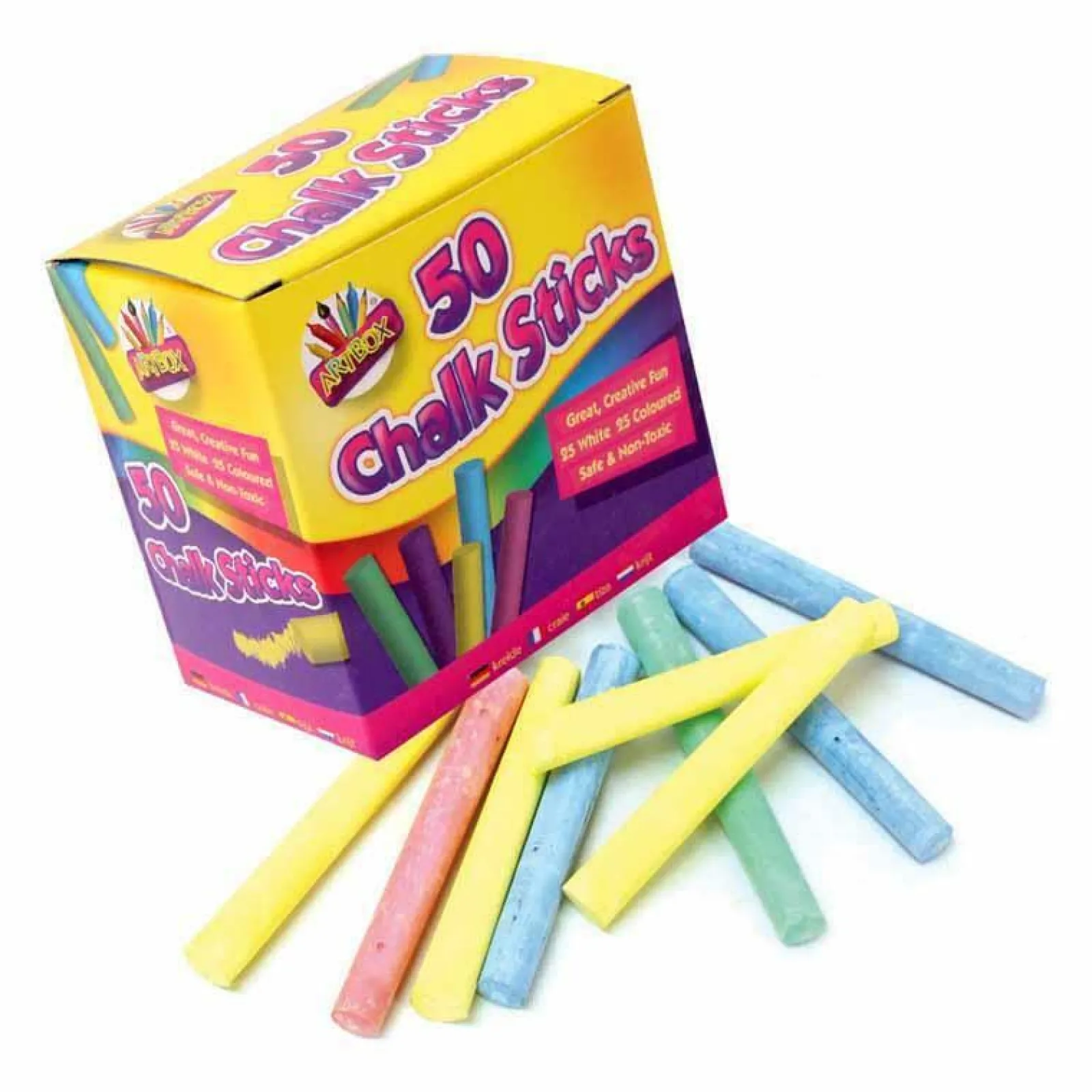 Little Helper Kids Arts & Crafts & Accessories | Easels & Accessories | Large Pack of Chalk Sticks | 50 Long Sticks in White, Pink, Green, Orange, Blue & Yellow