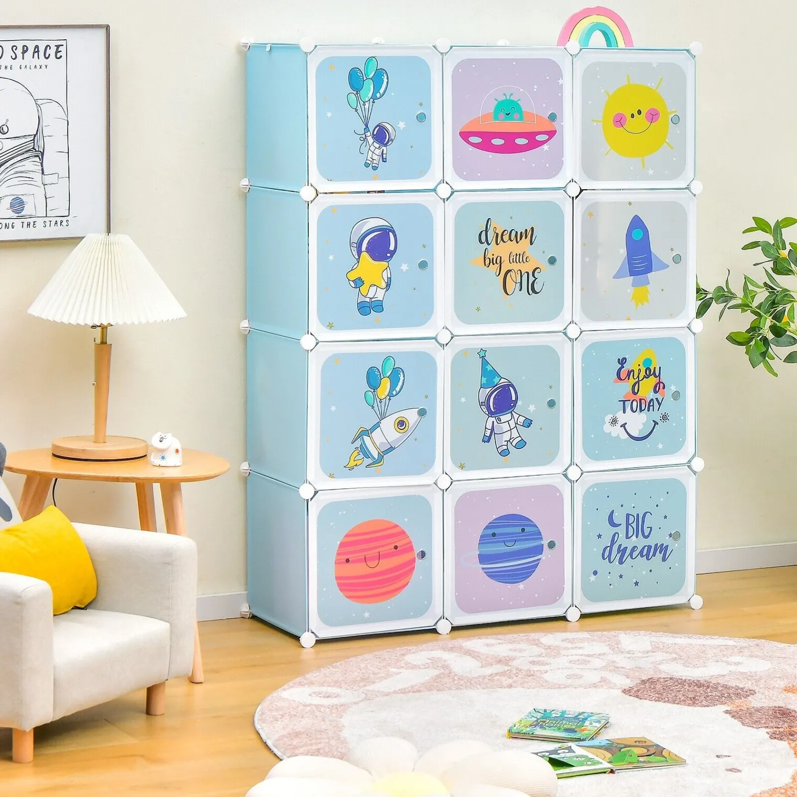 Little Helper Clothes Rail & Dressing Up Rails | Kids Clothes Rail | Large Portable Wardrobe cum Storage Unit | 12 Cubes | Toy Storage | Blue