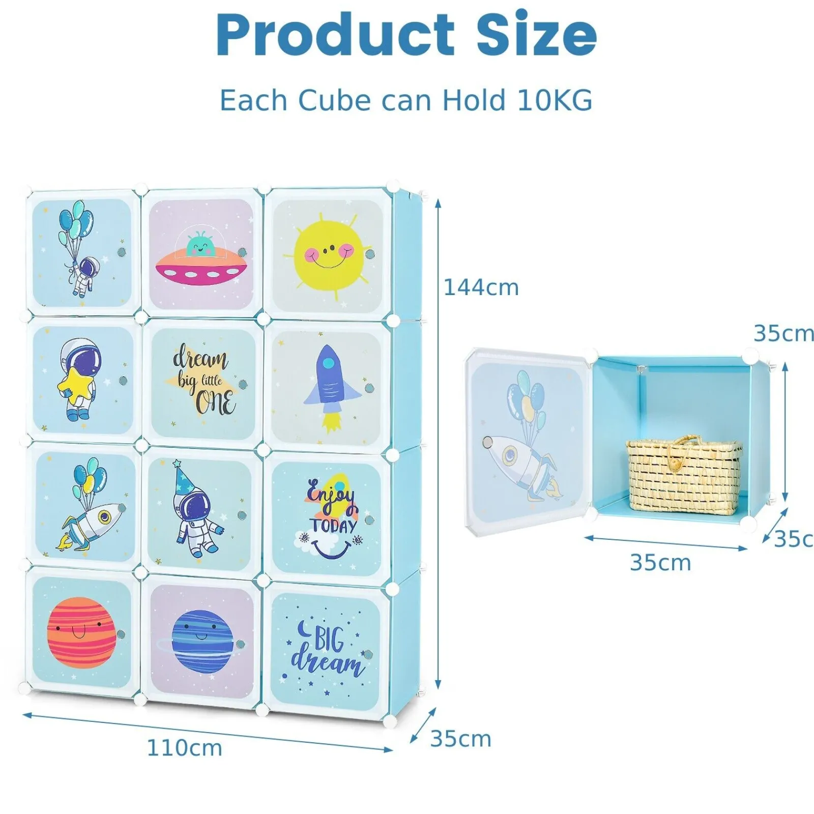 Little Helper Clothes Rail & Dressing Up Rails | Kids Clothes Rail | Large Portable Wardrobe cum Storage Unit | 12 Cubes | Toy Storage | Blue