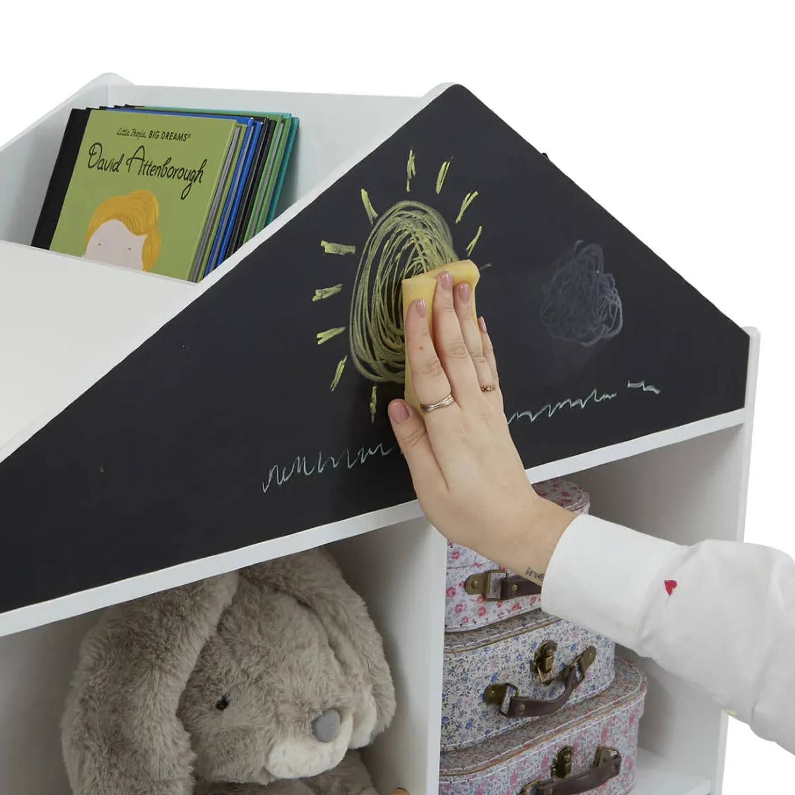 Little Helper Dollhouses | Bookcases & Kids Bookshelves | Large Scandi Montessori Wooden Dolls House Kids Bookcase | Toy Storage Box | White | H:96cm | 12m+