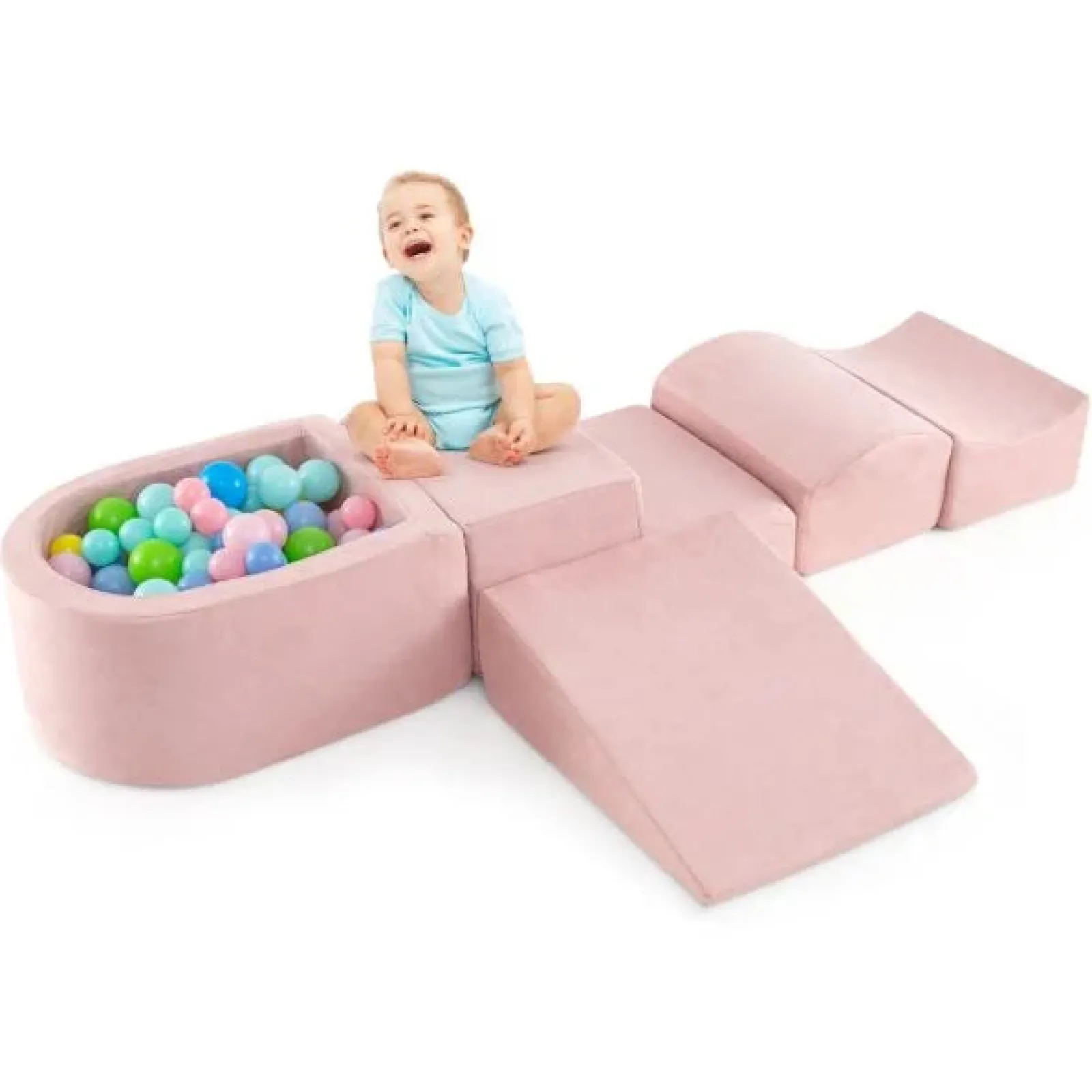 Little Helper Kids Climbing Frames & Activity Toys | Montessori Toys & Products | Large Soft Suede Montessori Soft Play Equipment | Ball Pit | Machine Washable | Dusty Pink
