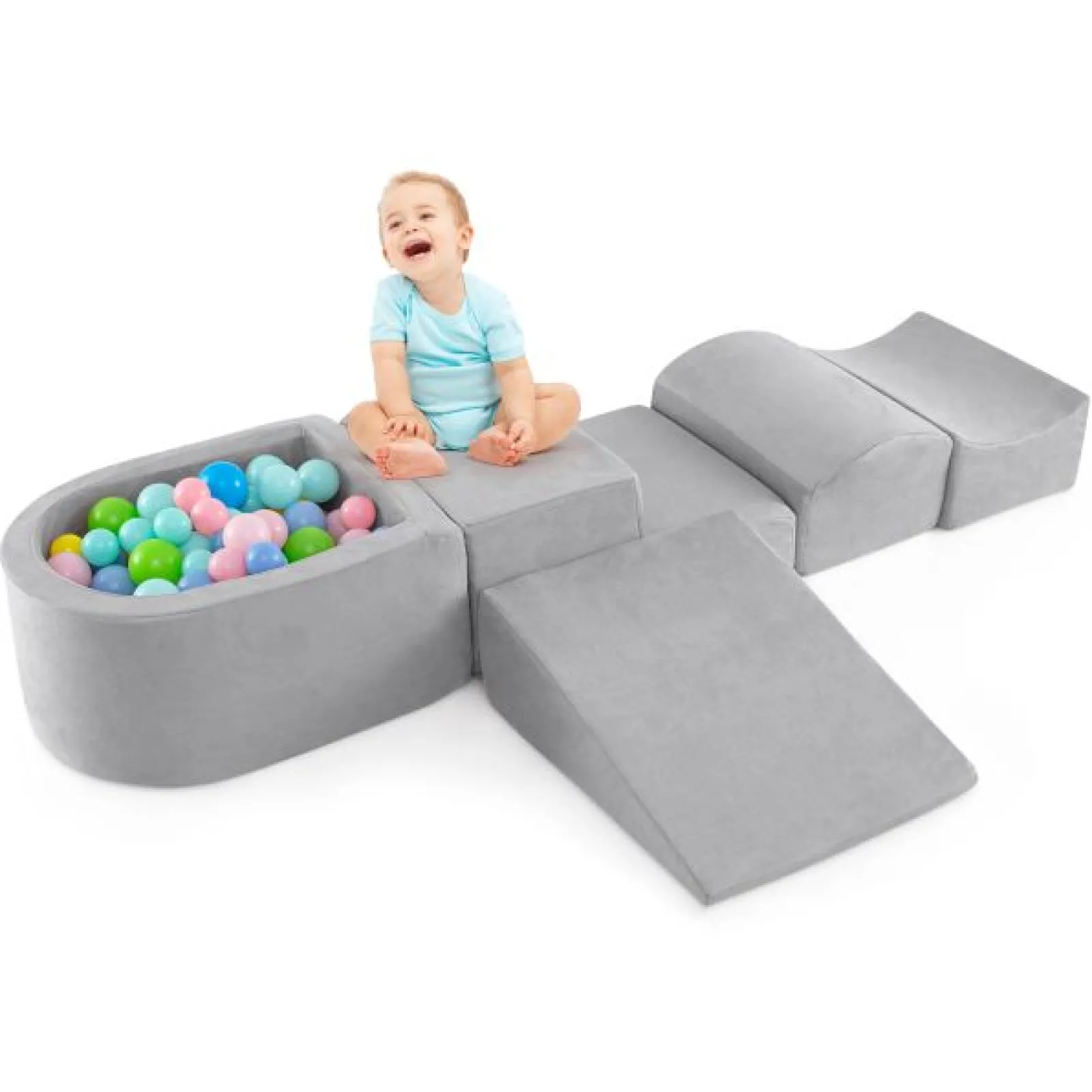 Little Helper Kids Climbing Frames & Activity Toys | Activity Toys | Large Soft Suede Montessori Soft Play Equipment | Ball Pool | Grey
