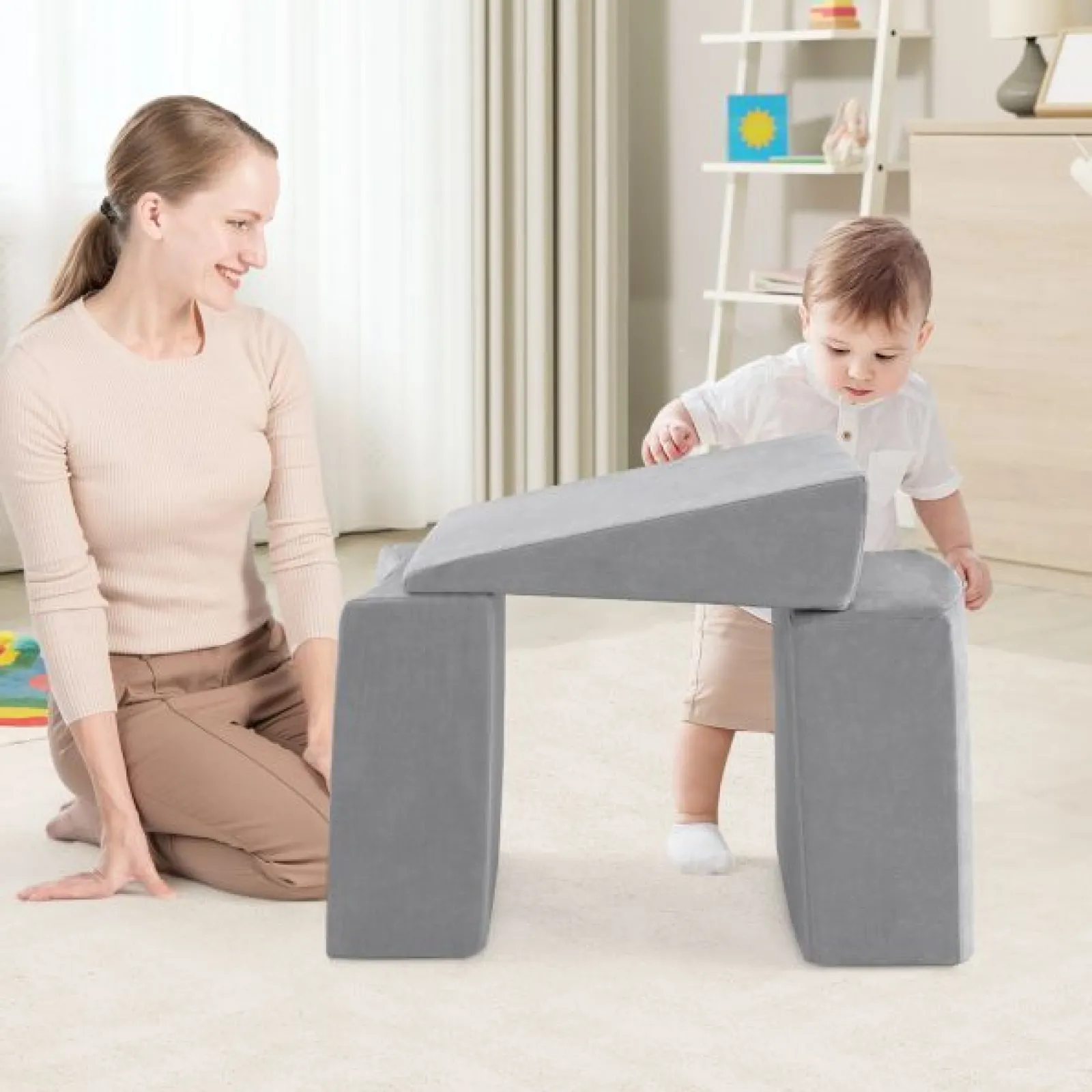 Little Helper Kids Climbing Frames & Activity Toys | Activity Toys | Large Soft Suede Montessori Soft Play Equipment | Ball Pool | Grey