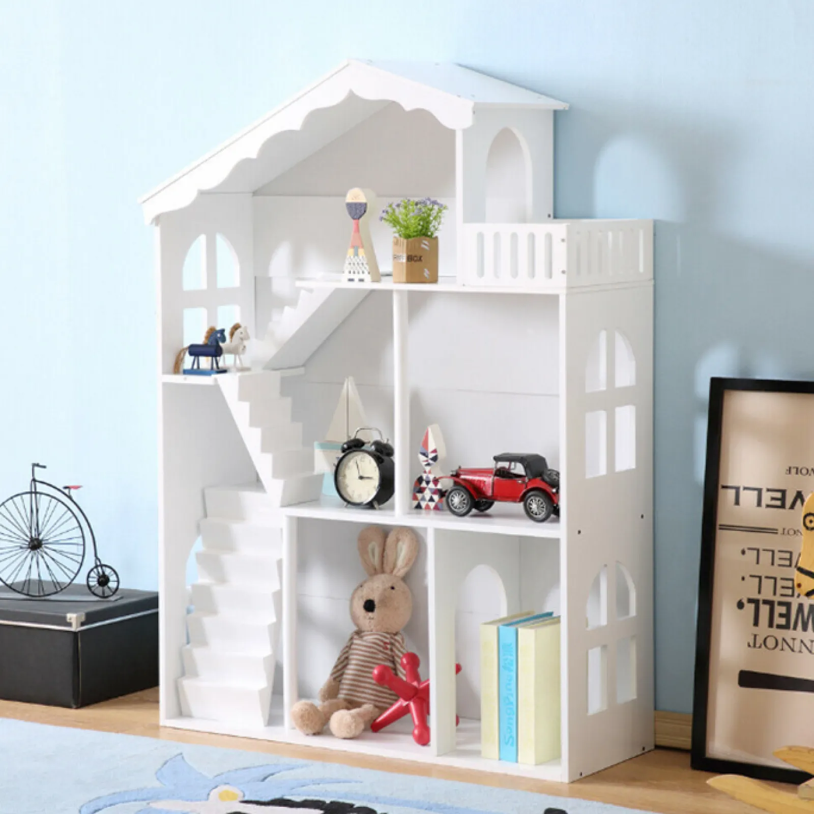 Little Helper Wooden Toys & Educational Toys | Montessori Toys & Products | Large White Wooden Montessori Dollhouse Bookcase | Toy Storage