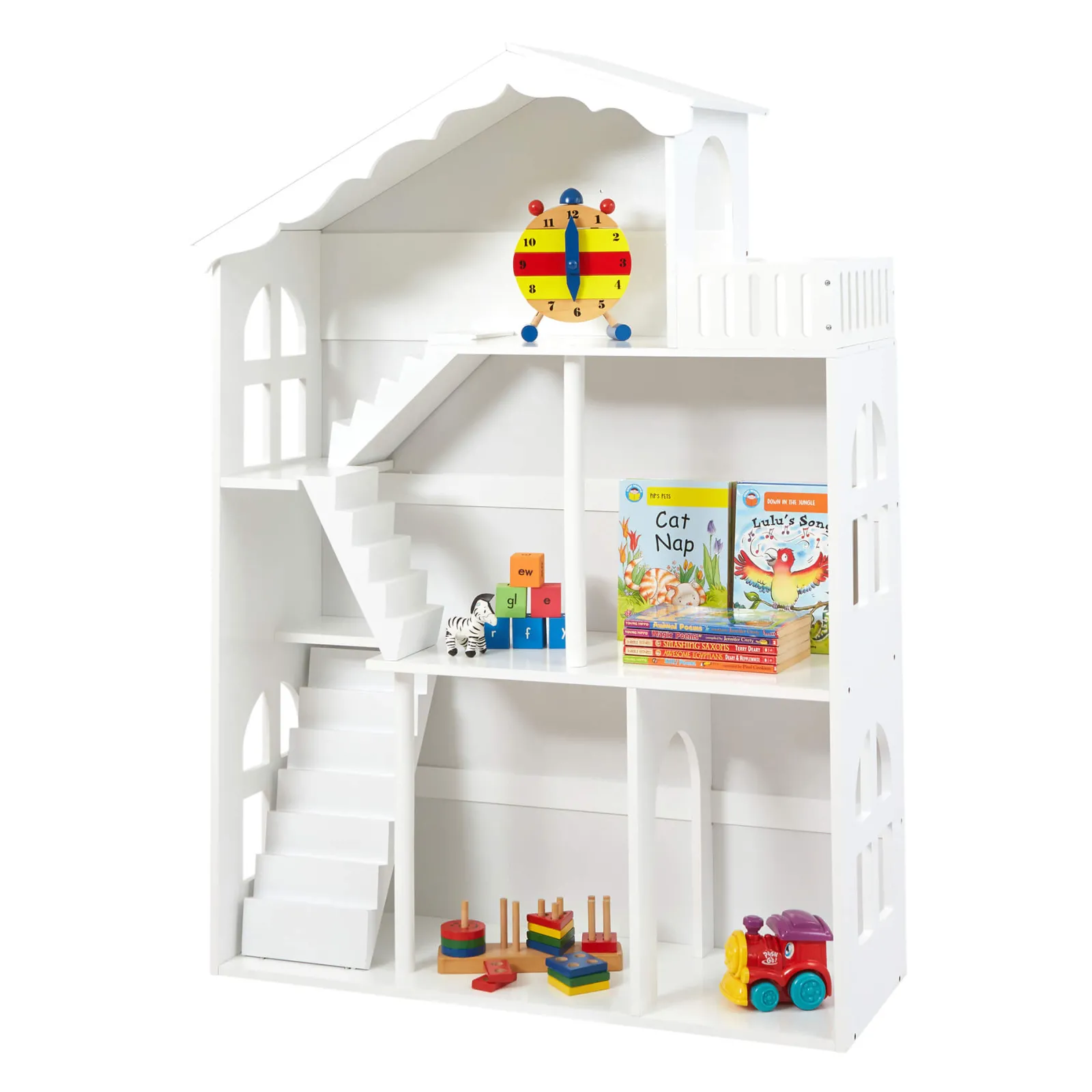 Little Helper Wooden Toys & Educational Toys | Montessori Toys & Products | Large White Wooden Montessori Dollhouse Bookcase | Toy Storage