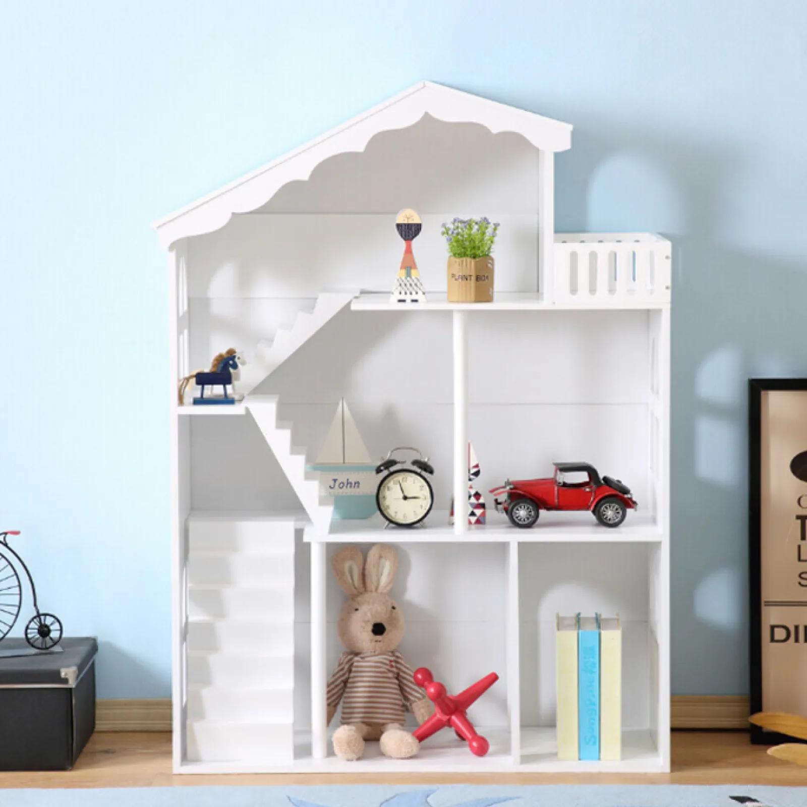 Little Helper Wooden Toys & Educational Toys | Montessori Toys & Products | Large White Wooden Montessori Dollhouse Bookcase | Toy Storage
