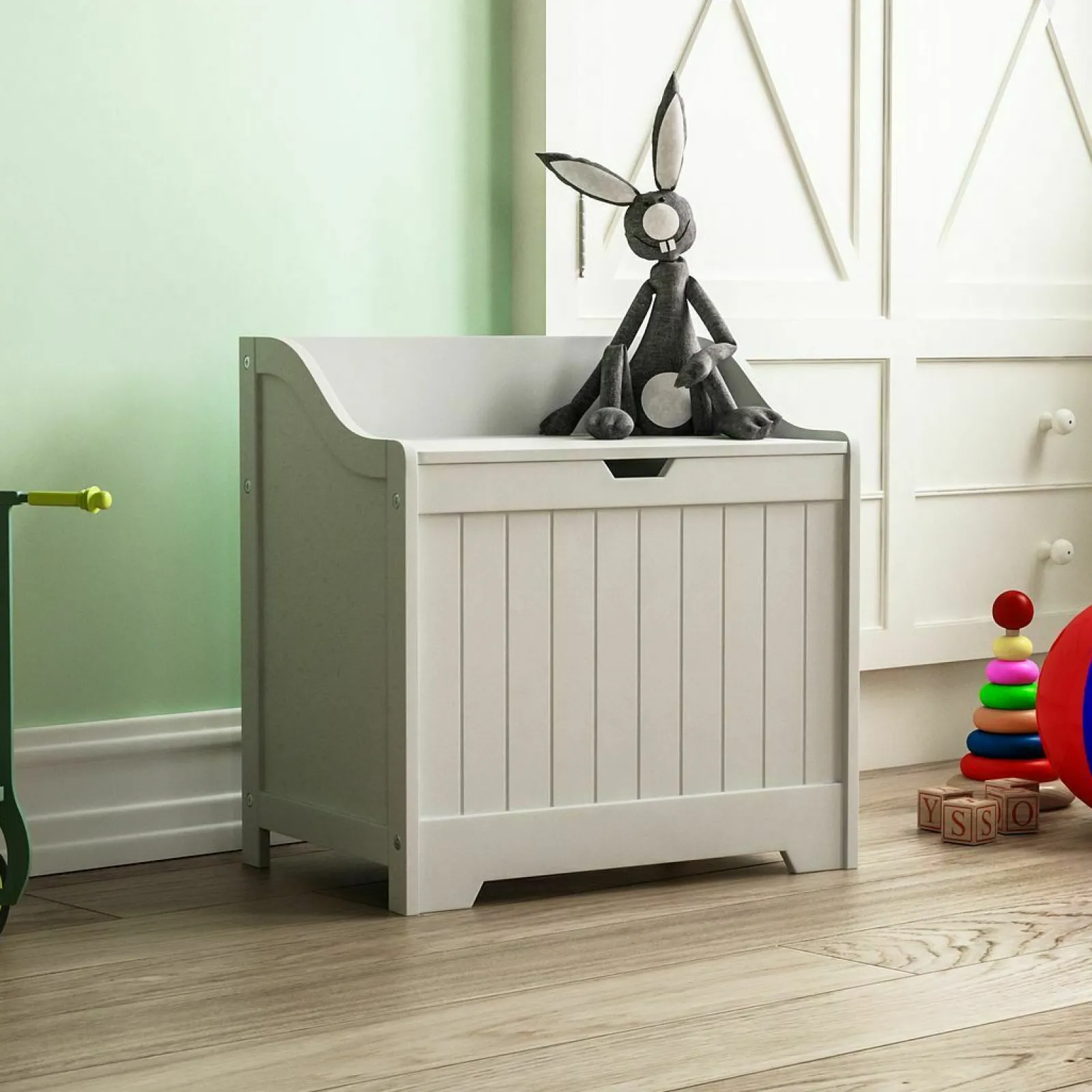 Little Helper Toy Storage Units | Toy Storage Units | Large Wooden Toy Box & Bench with Slow Release Hinge | Ottoman | Blanket Box | White