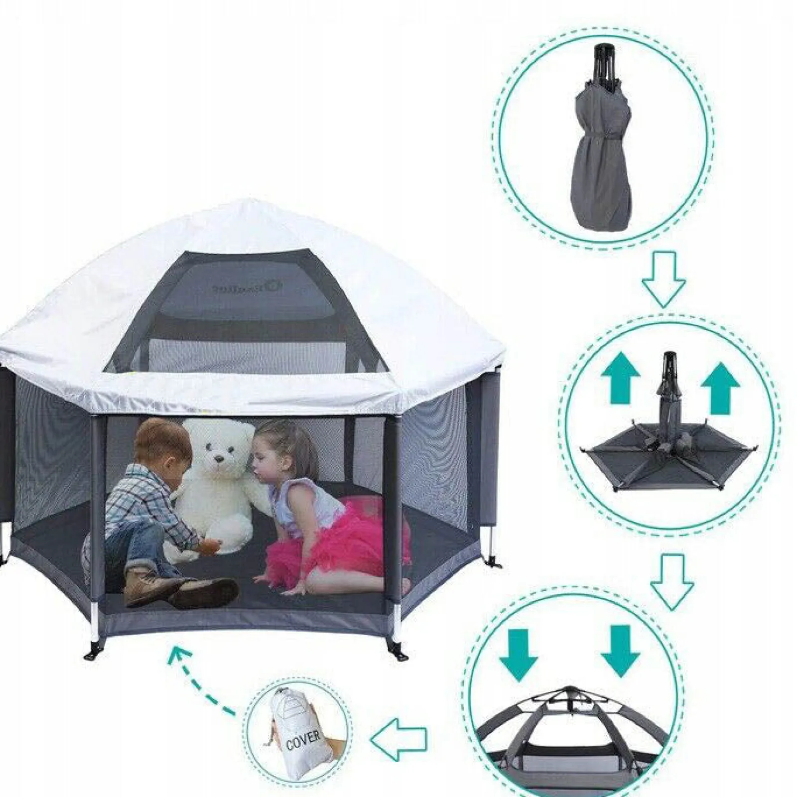 Little Helper Baby Playpens | Travel Cots & Travel Beds | Lightweight Carbon Fibre Pop-up Playpen with Mattress | Grey | 0m - 5 years