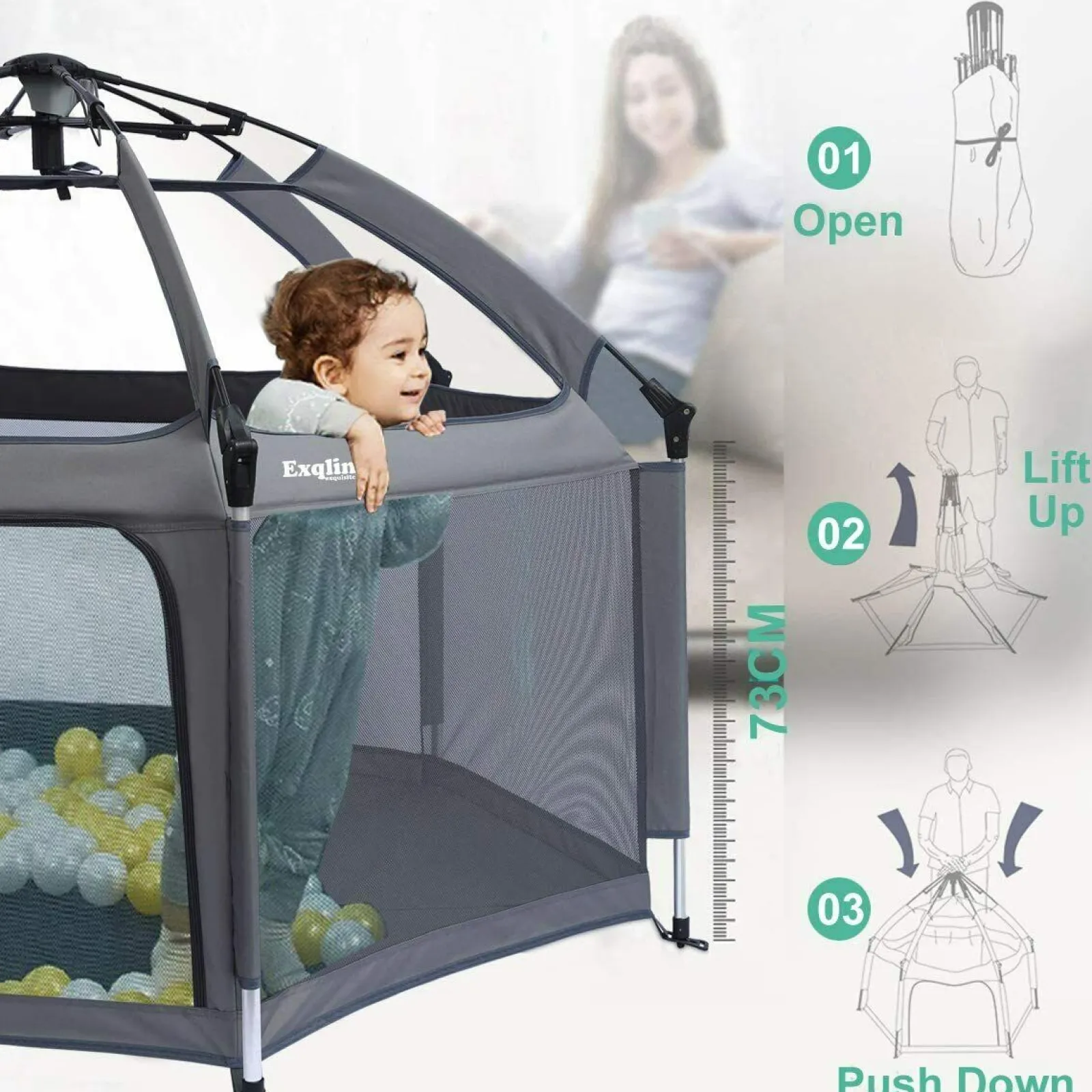 Little Helper Baby Playpens | Travel Cots & Travel Beds | Lightweight Carbon Fibre Pop-up Playpen with Mattress | Grey | 0m - 5 years