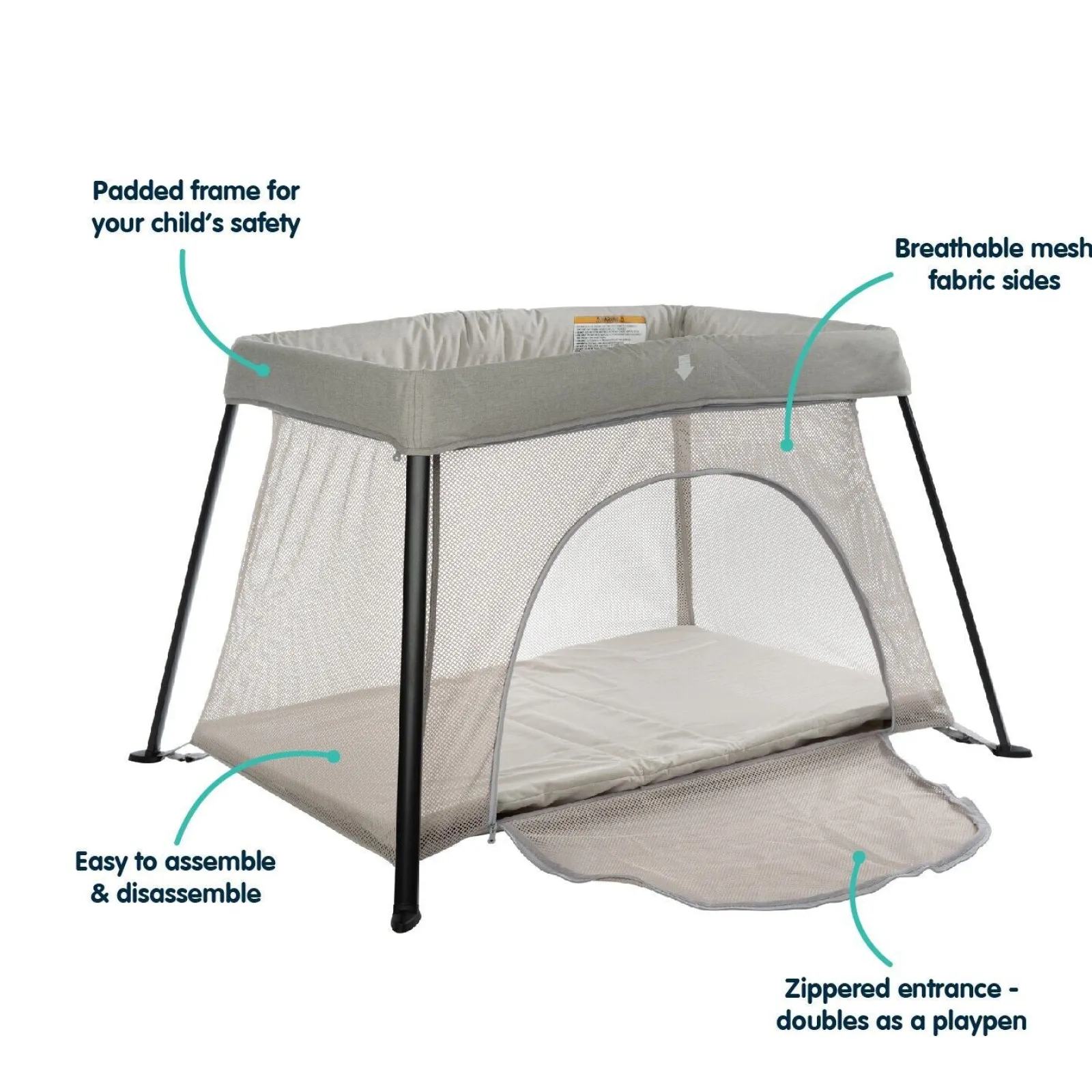Little Helper Baby Playpens | Travel Cots & Travel Beds | Lightweight Folding Playpen & Travel Cot with Mattress & Carry Bag | Light Grey