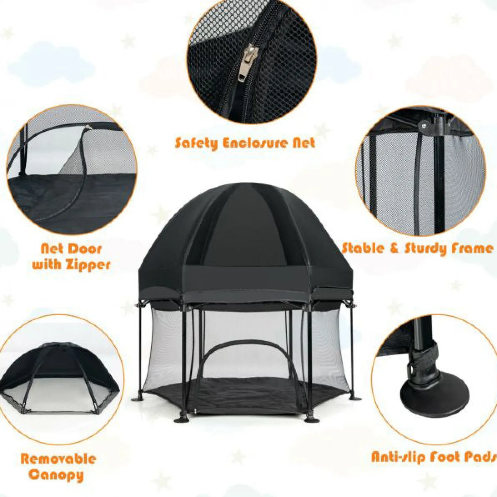 Little Helper Baby Playpens | Travel Cots & Travel Beds | Lightweight Quick Assemble Pop-up Playpen with UV canopy and Mattress | Black or Light Grey | 0m - 36m
