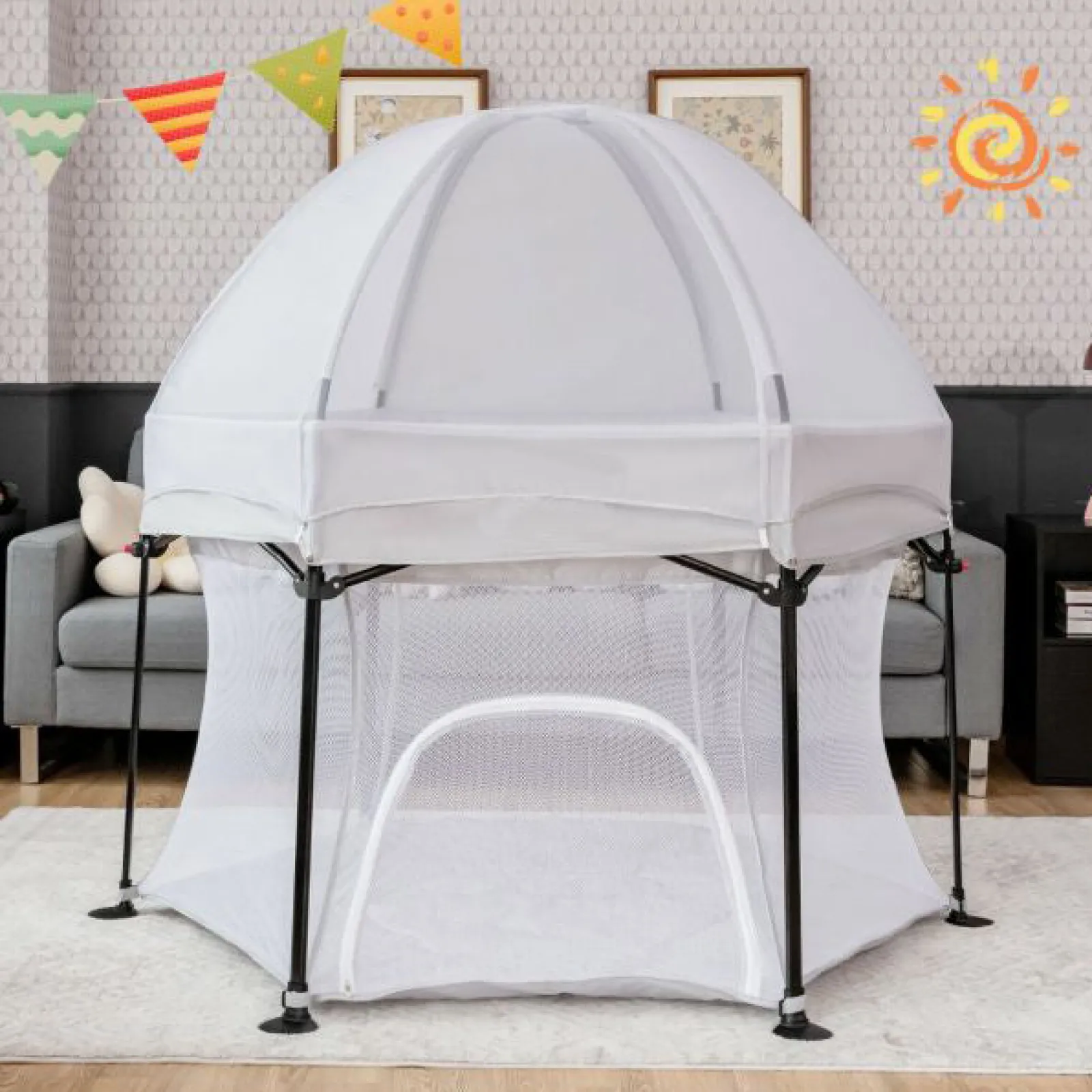 Little Helper Baby Playpens | Travel Cots & Travel Beds | Lightweight Quick Assemble Pop-up Playpen with UV canopy and Mattress | Black or Light Grey | 0m - 36m