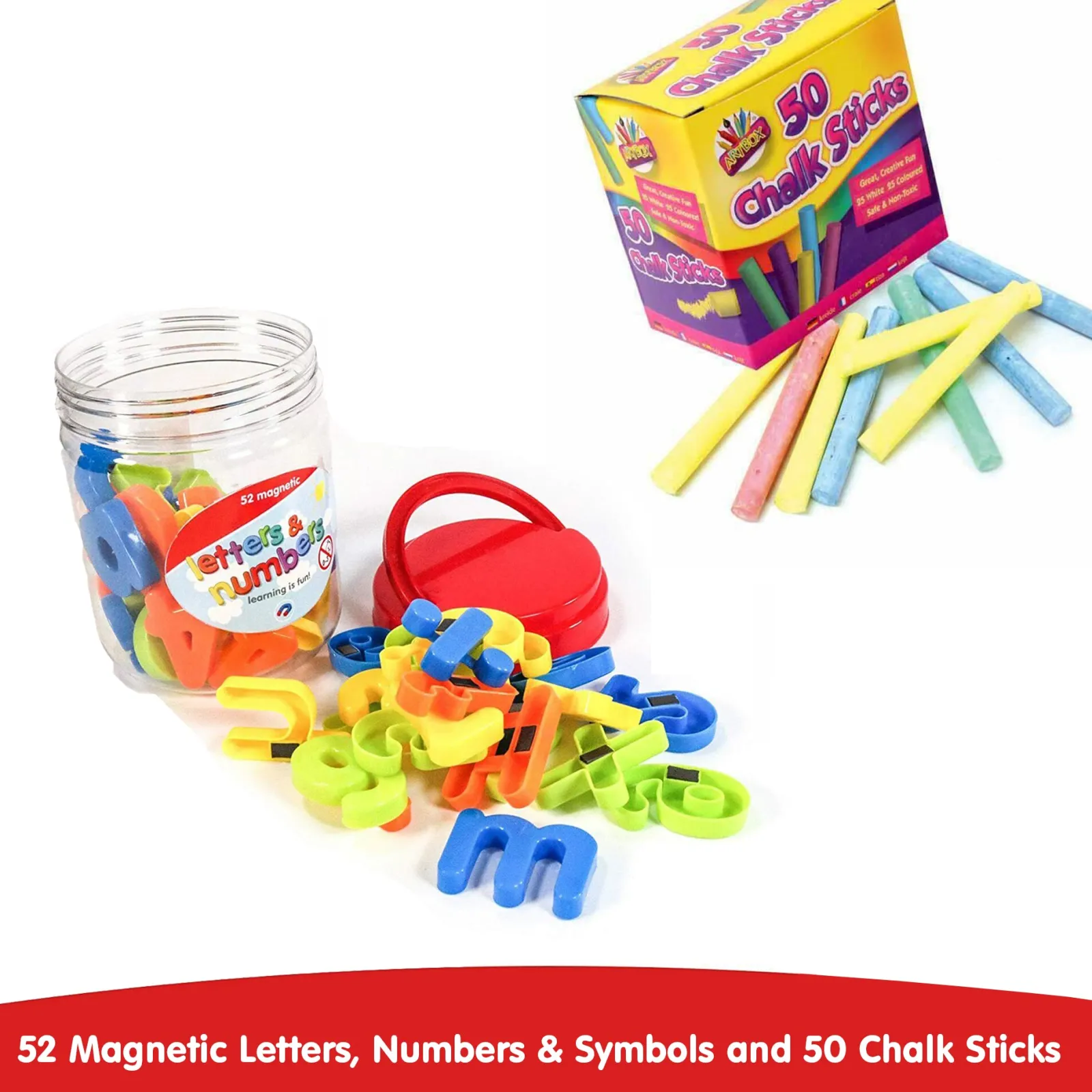 Little Helper Kids Arts & Crafts & Accessories | Easels & Accessories | Activity Pack | 52 pc Magnetic Letters & Numbers | 50pc Multi coloured Chalks