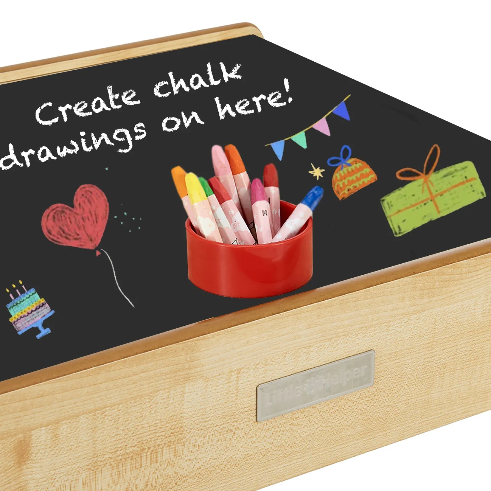 Little Helper Montessori Toys & Products | Table & Chairs (wooden) | Montessori Wood FunStation Duo Kids Table & Chairs Set for 2 | Chalky