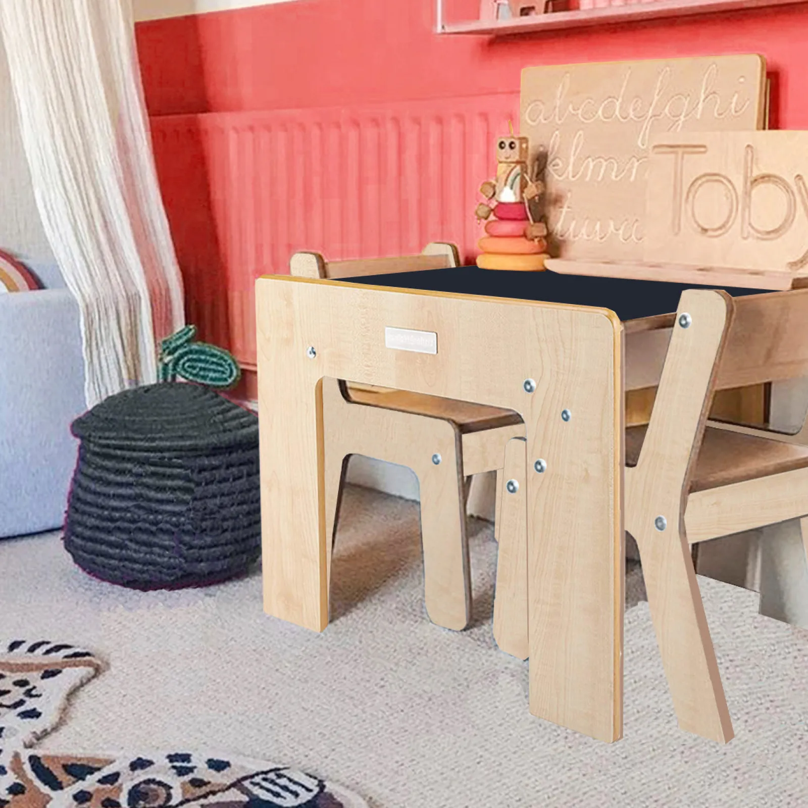 Little Helper Montessori Toys & Products | Table & Chairs (wooden) | Montessori Wood FunStation Duo Kids Table & Chairs Set for 2 | Chalky