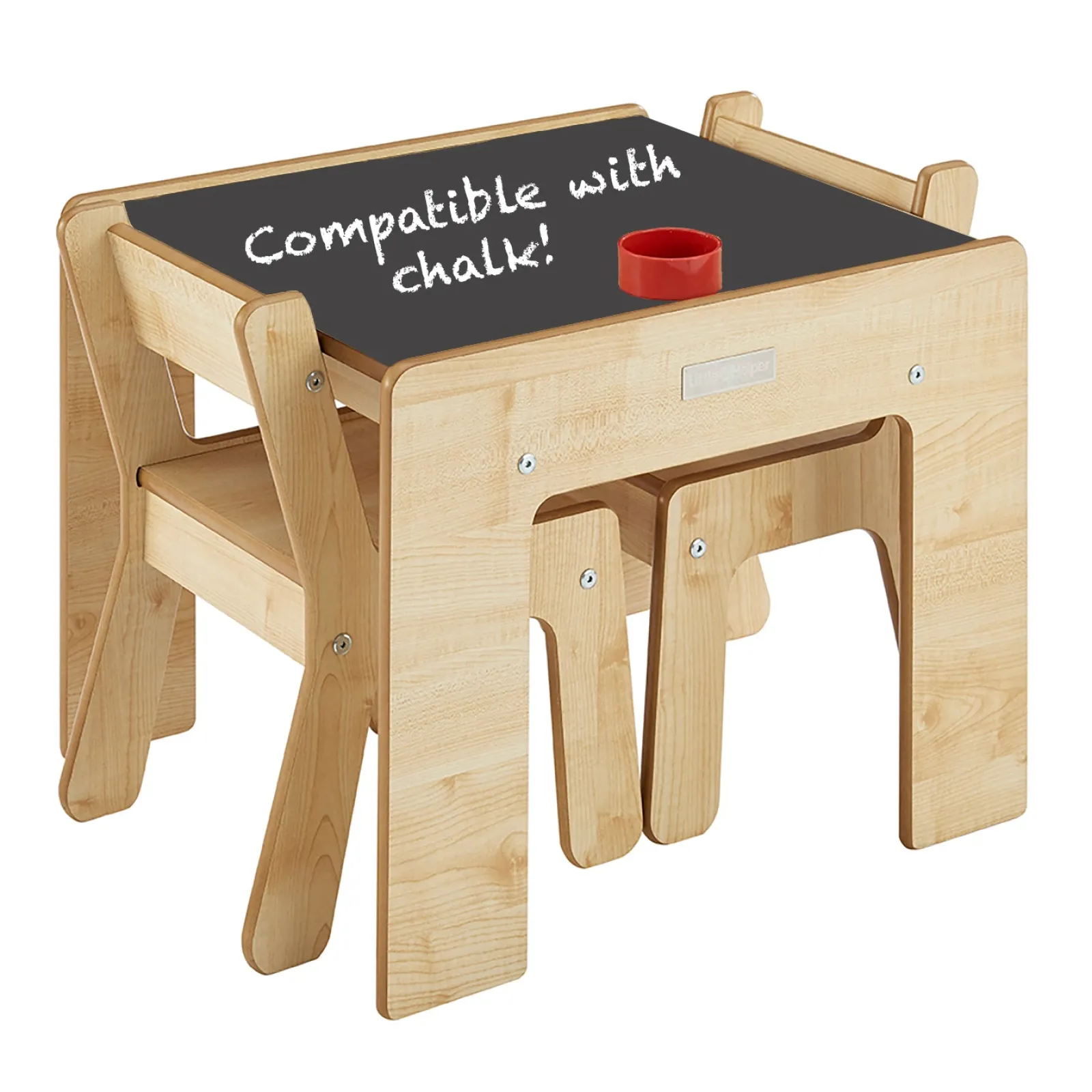 Little Helper Montessori Toys & Products | Table & Chairs (wooden) | Montessori Wood FunStation Duo Kids Table & Chairs Set for 2 | Chalky