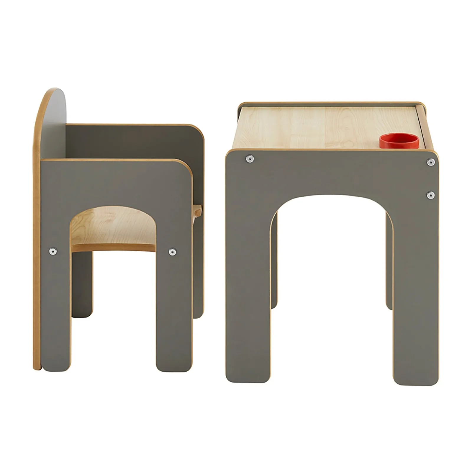 Little Helper Table & Chairs (wooden) | Wooden Toddler Table and Chair for Arts, Crafts & Mealtimes | Grey/Natural