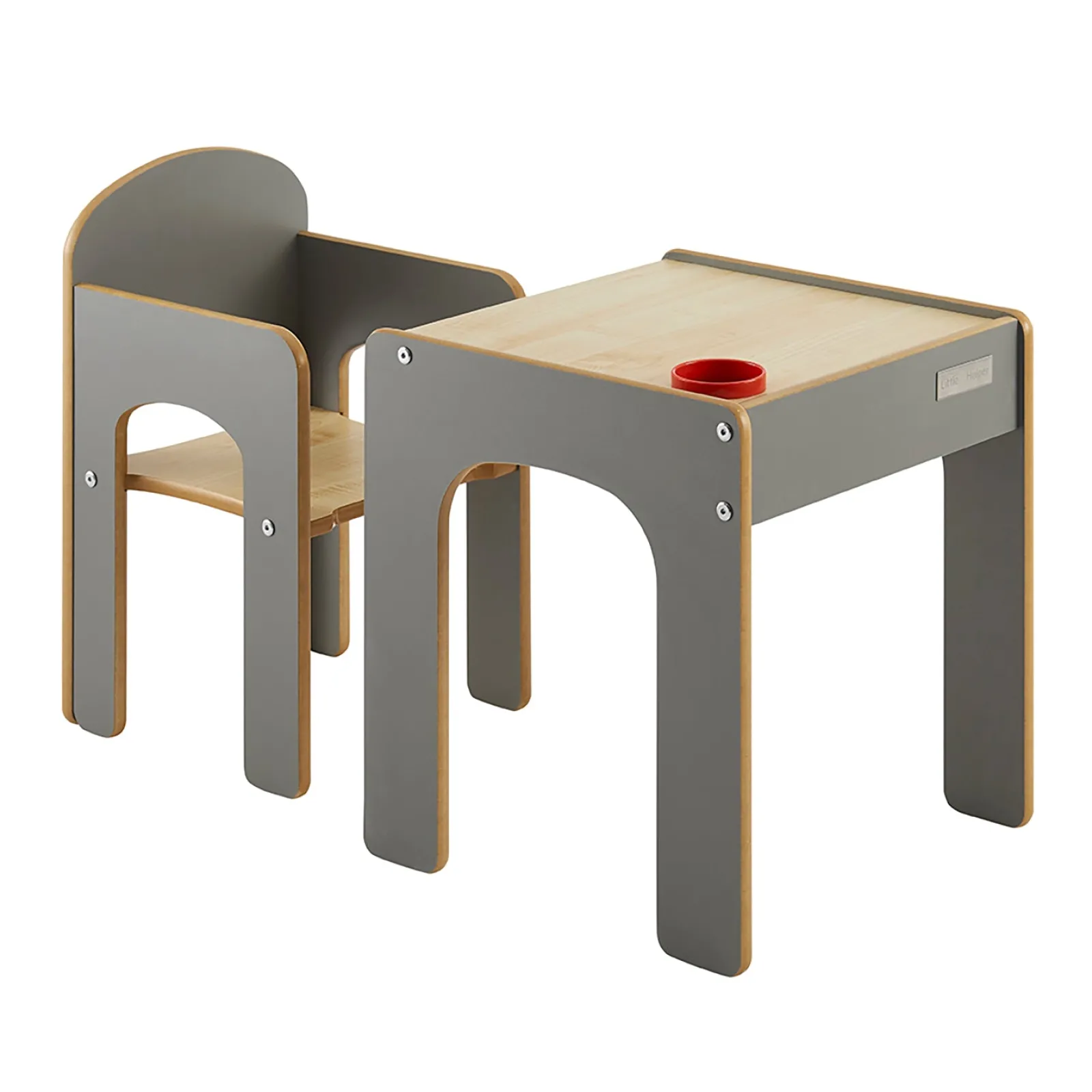 Little Helper Table & Chairs (wooden) | Wooden Toddler Table and Chair for Arts, Crafts & Mealtimes | Grey/Natural