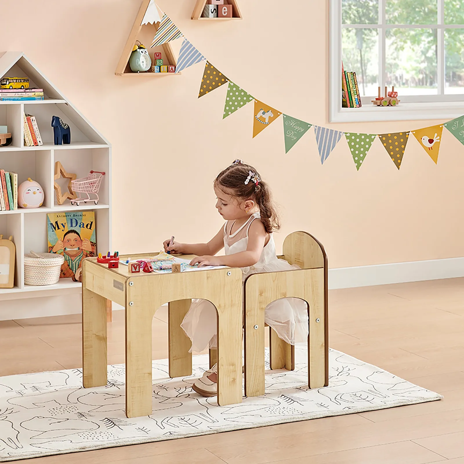 Little Helper Table & Chairs (wooden) | Wooden Toddler Table and Chair for Arts, Crafts & Mealtimes | Natural Finish