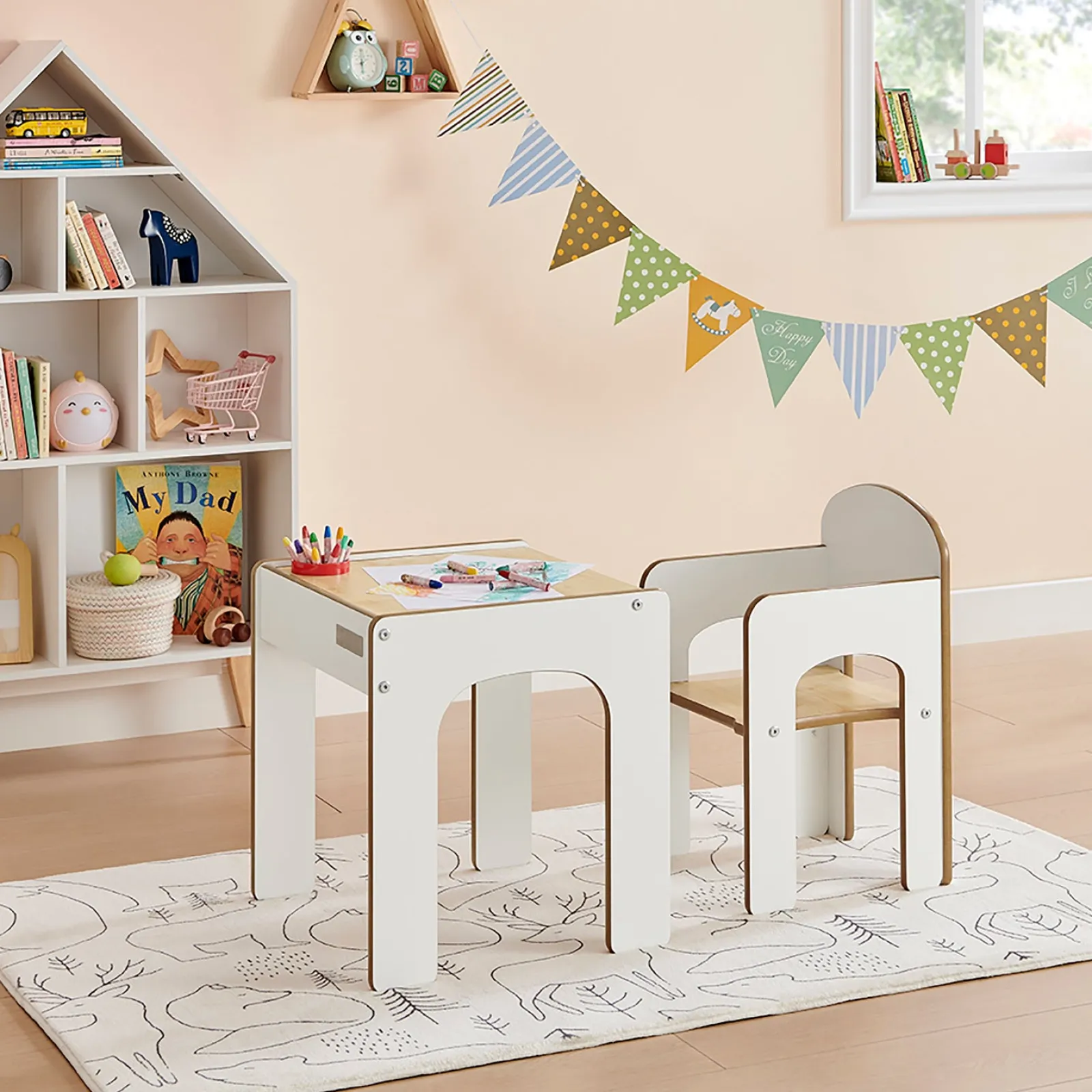 Little Helper Table & Chairs (wooden) | Wooden Toddler Table and Chair for Arts, Crafts & Mealtimes | White
